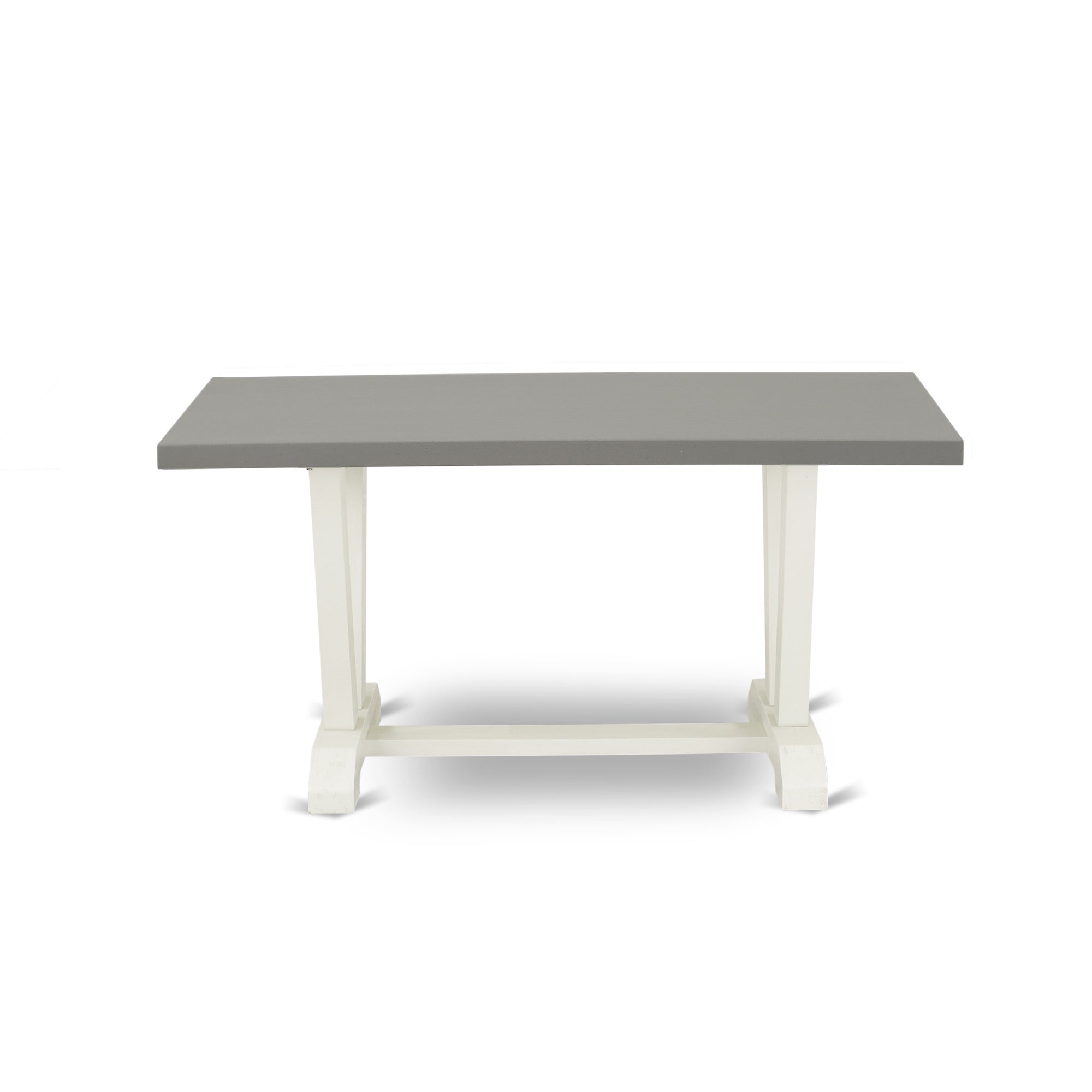 East West Furniture 7-Piece Dining Set- 6 Parson Dining Chairs With Doeskin Linen Fabric Seat And Button Tufted Chair Back - Rectangular Table Top & Wooden Legs - Cement And Linen White Finish