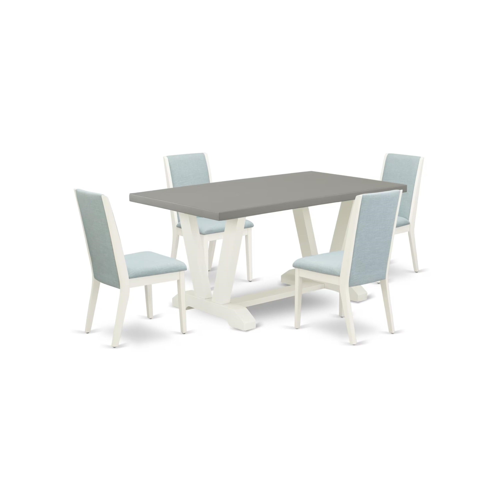 Casafoyer V-Style 5 Piece Room Set Includes A Rectangle Dining Table With V-Legs And 4 Baby Blue Linen Fabric Upholstered Parson Chairs, 36X60 Inch, Multi-Color