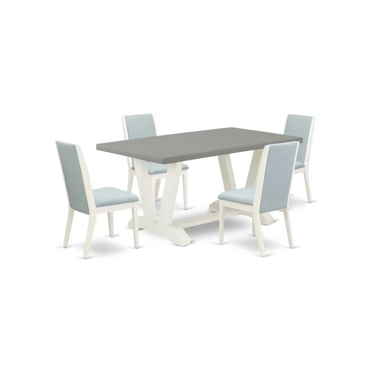 Casafoyer V-Style 5 Piece Room Set Includes A Rectangle Dining Table With V-Legs And 4 Baby Blue Linen Fabric Upholstered Parson Chairs, 36X60 Inch, Multi-Color