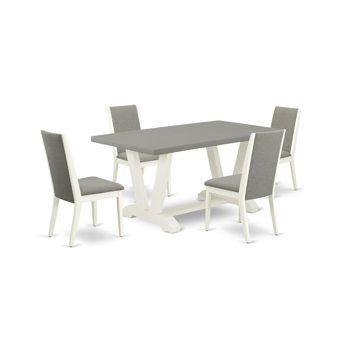 Casafoyer V-Style 5 Piece Room Set Includes A Rectangle Dining Table With V-Legs And 4 Shitake Linen Fabric Upholstered Chairs, 36X60 Inch, Multi-Color