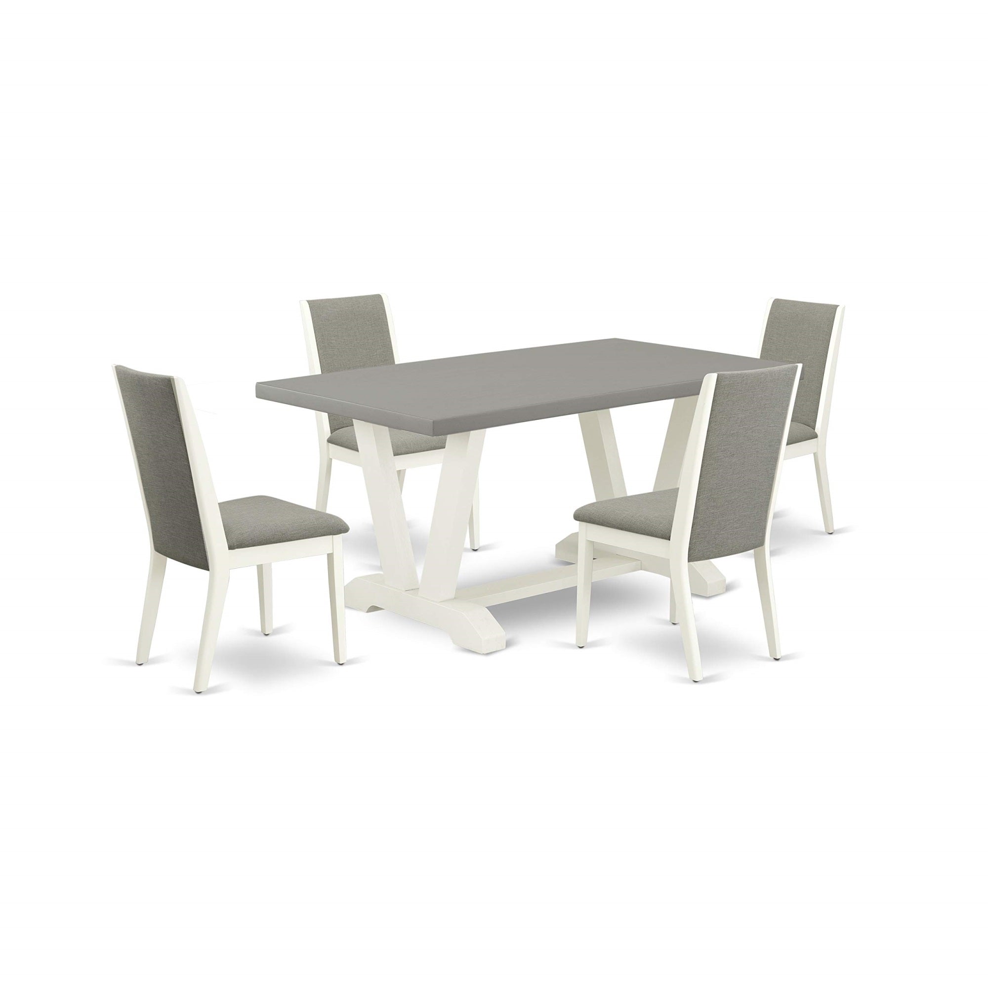 Ergode V096La206-5, 5-Pc Rectangular Table Set, Off-White Finish, Shitake Linen Fabric Chairs, Asian Wood, 300 Lbs Capacity