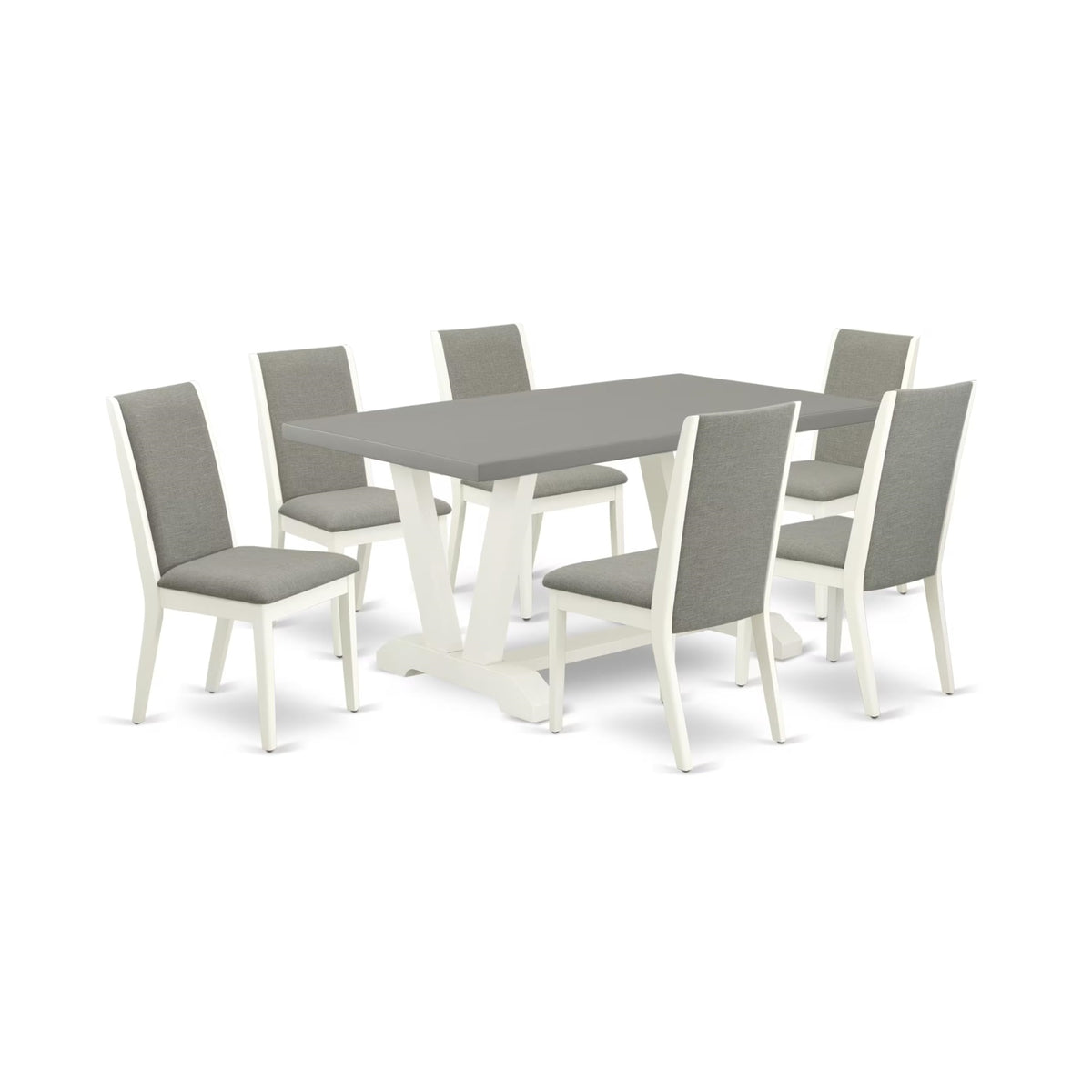 Casafoyer V-Style 7 Piece Modern Set Consist Of A Rectangle Wooden Table With V-Legs And 6 Shitake Linen Fabric Parsons Dining Chairs, 36X60 Inch, Multi-Color