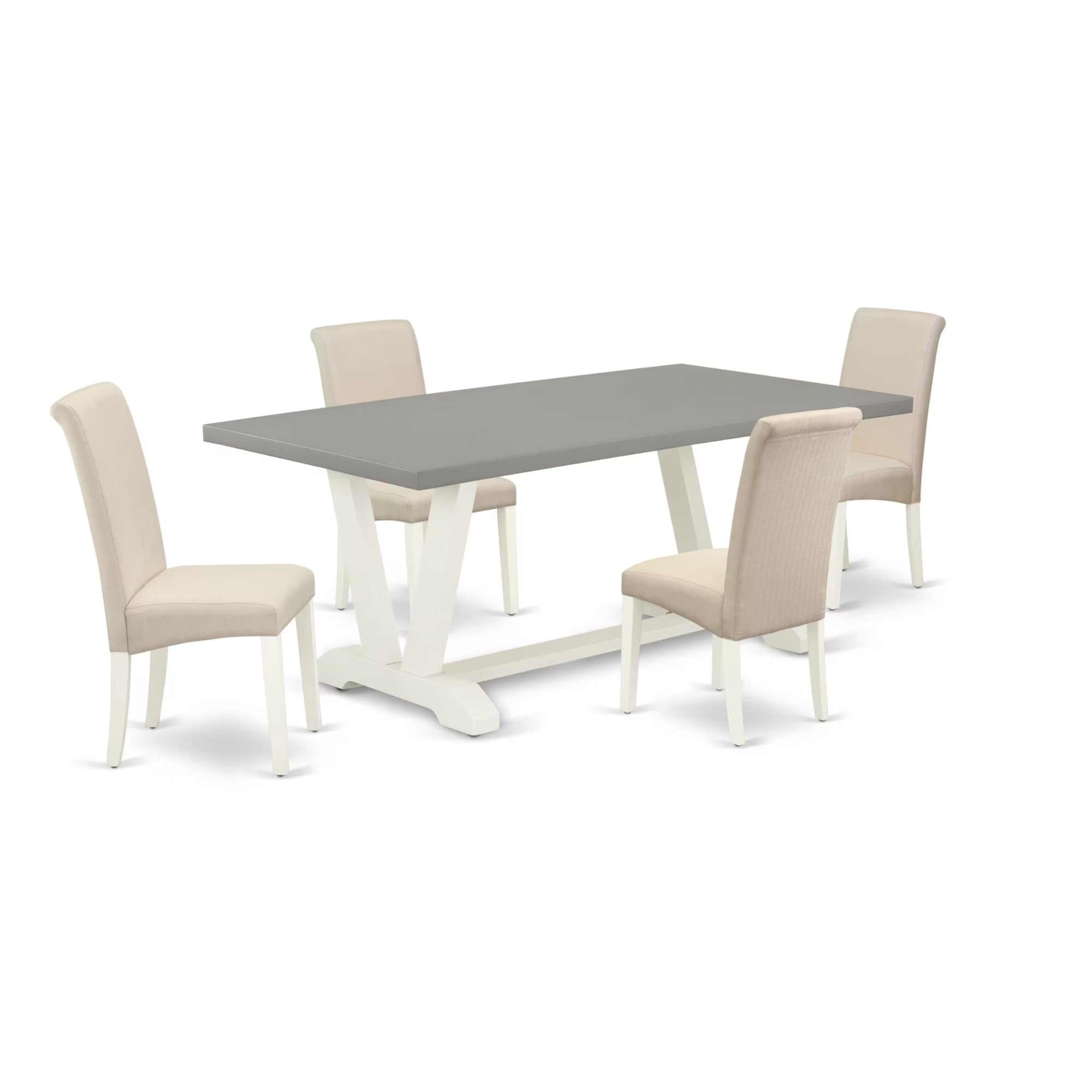 Casafoyer V-Style 5 Piece Room Furniture Set Includes A Rectangle Dining Table With V-Legs And 4 Cream Linen Fabric Upholstered Chairs, 40X72 Inch, V097Ba201-5