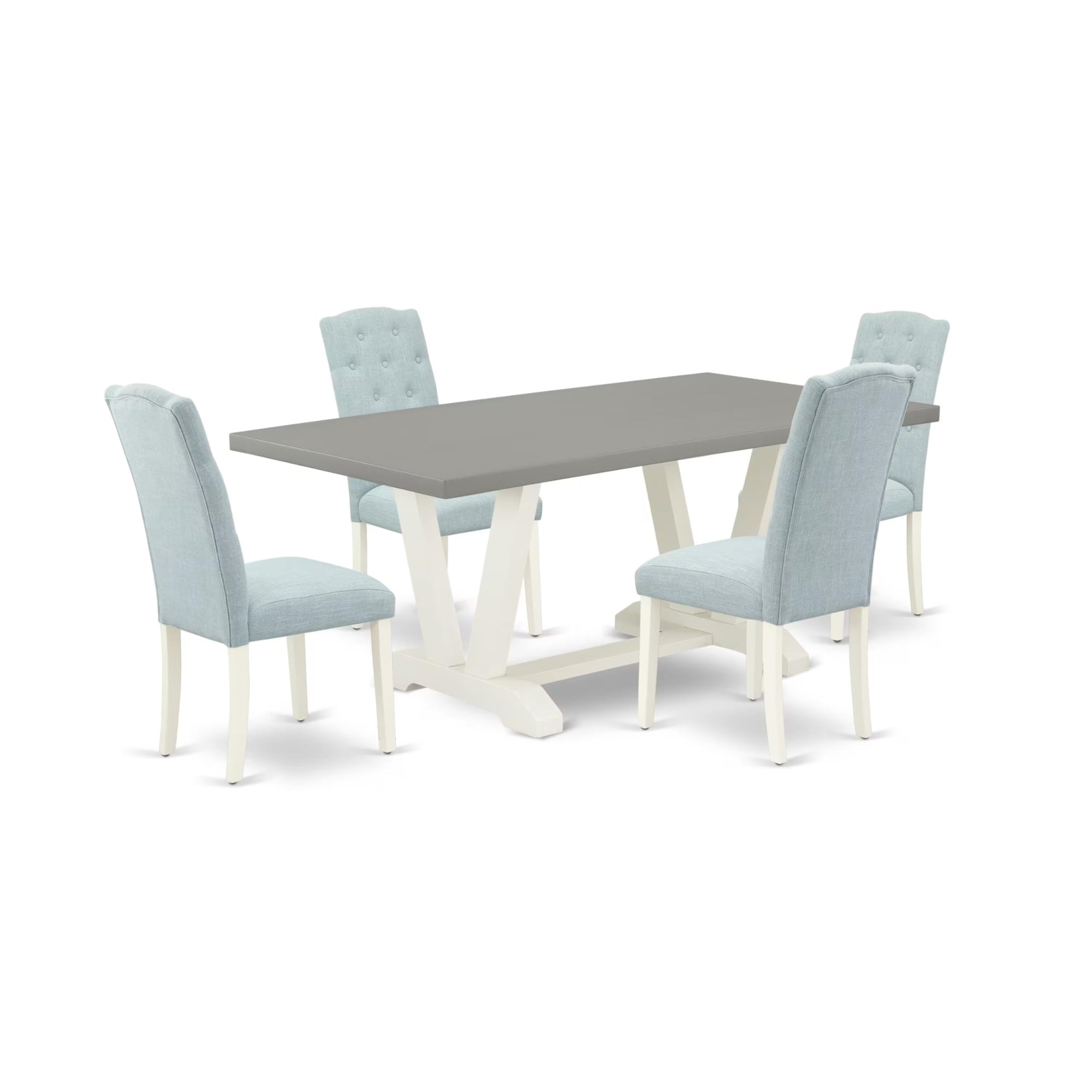 Casafoyer V-Style 5 Piece Dining Set For 4 Includes A Rectangle Kitchen Table With V-Legs And 4 Baby Blue Linen Fabric Upholstered Chairs, 40X72 Inch, V097Ce215-5