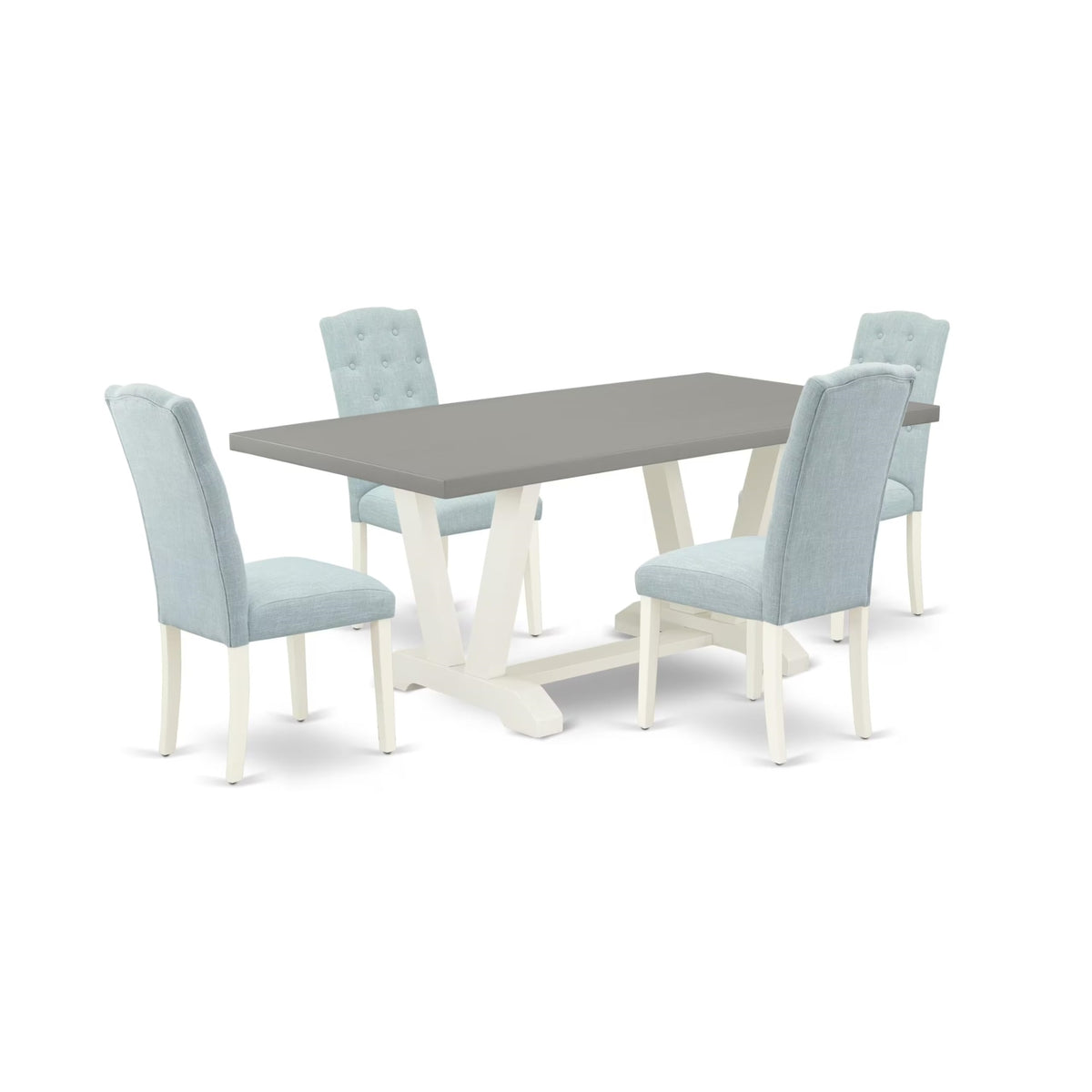 Casafoyer V-Style 5 Piece Dining Set For 4 Includes A Rectangle Kitchen Table With V-Legs And 4 Baby Blue Linen Fabric Upholstered Chairs, 40X72 Inch, V097Ce215-5