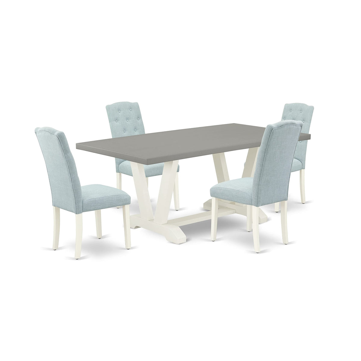 East West Furniture V097Ce215-5 V-Style 5 Piece Dining Set For 4 Includes A Rectangle Kitchen Table With V-Legs And 4 Baby Blue Linen Fabric Upholstered Chairs, 40X72 Inch