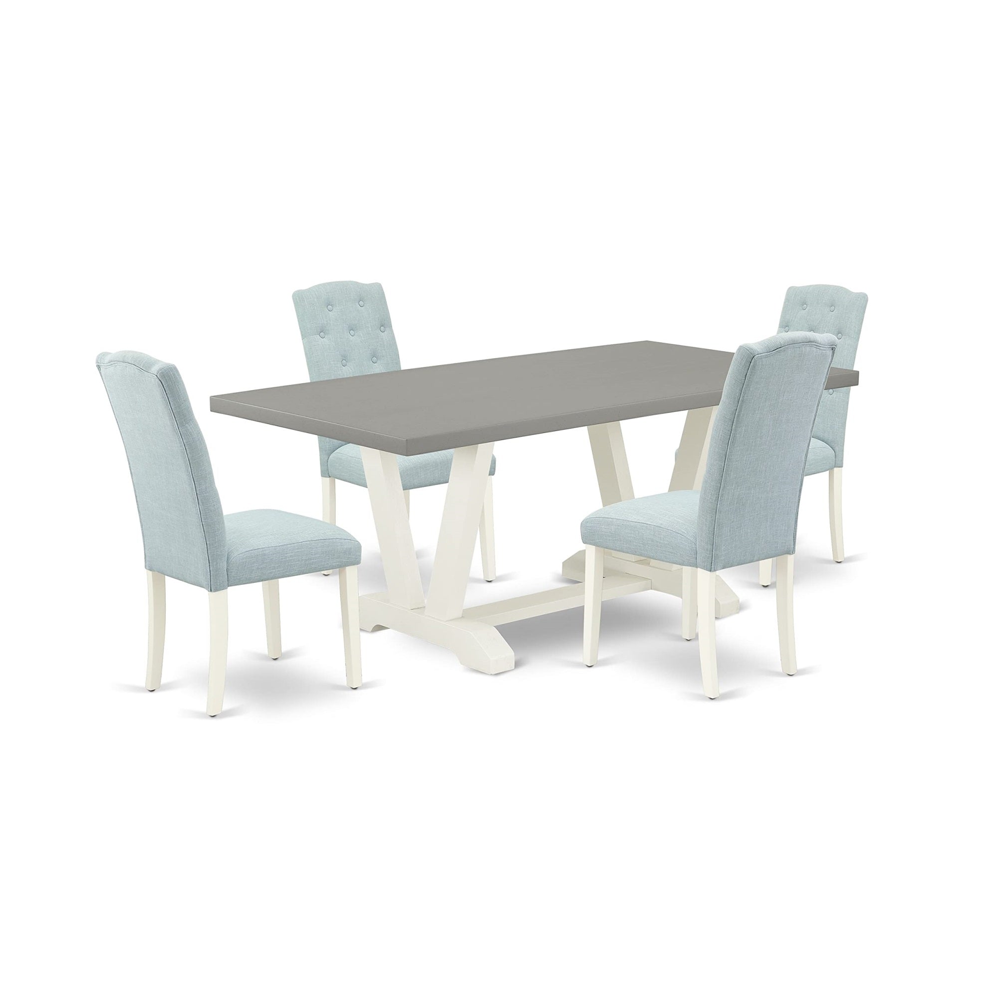 Ergode V097Ce215-5, 5-Piece Dining Set, Rectangle Kitchen Table, 4 Upholstered Chairs, Linen Fabric, Button Tufted, Wooden Legs, 72X40 Inch