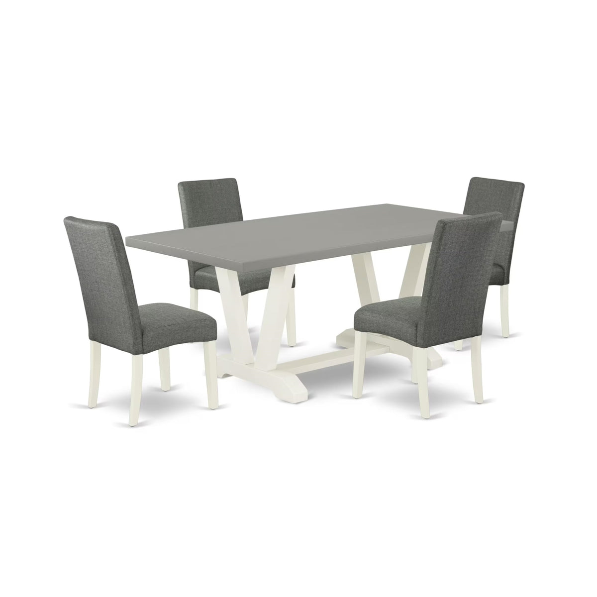 Casafoyer V-Style 5 Piece Kitchen Set For 4 Includes A Rectangle Dining Room Table With V-Legs And 4 Gray Linen Fabric Upholstered Chairs, 40X72 Inch, V097Dr207-5