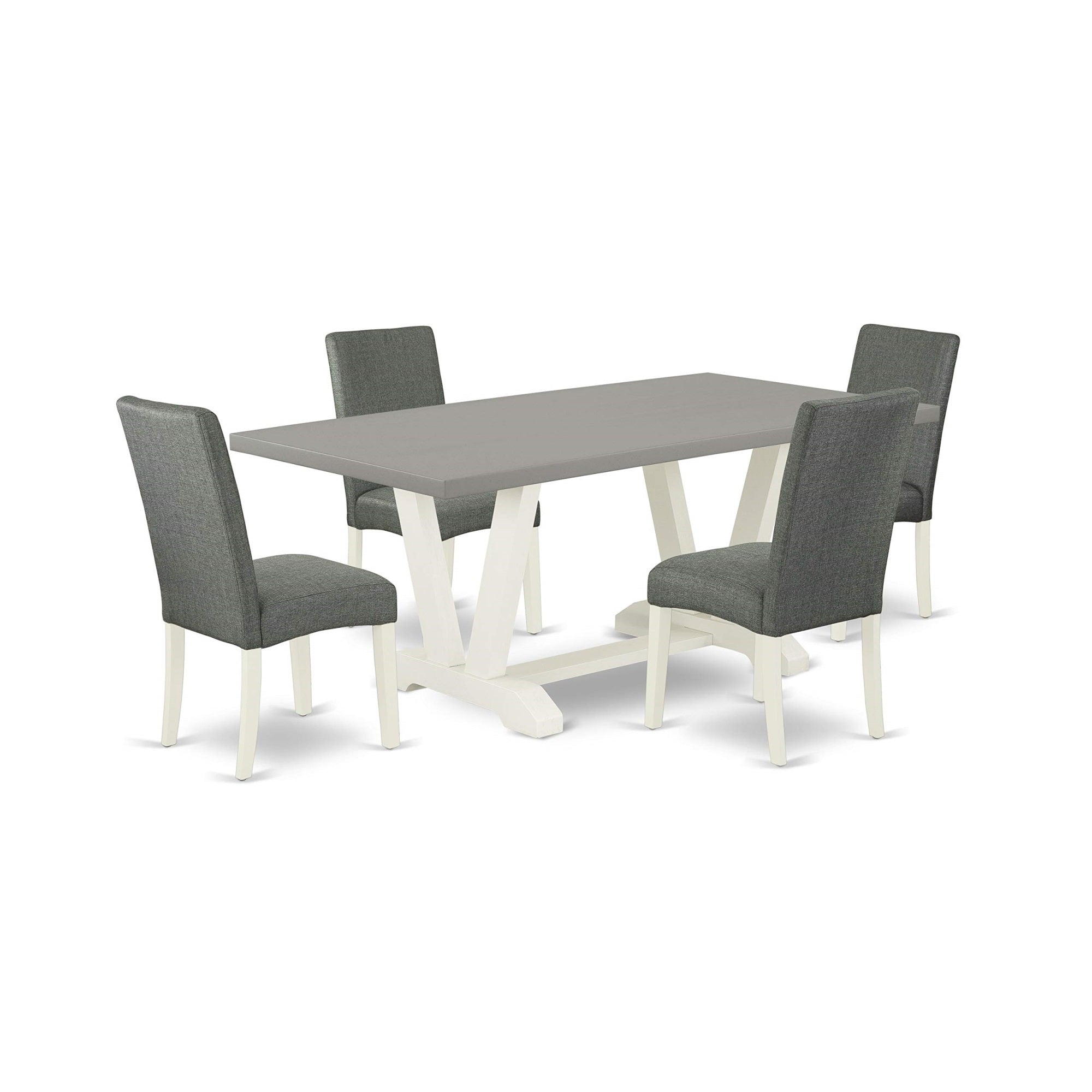 Ergode V097Dr207-5, 5-Pc Dinette Room Set, Rectangle Table With V-Legs, 4 Gray Linen Chairs, Modern & Stylish, Easy Assembly, 72X40 Inch