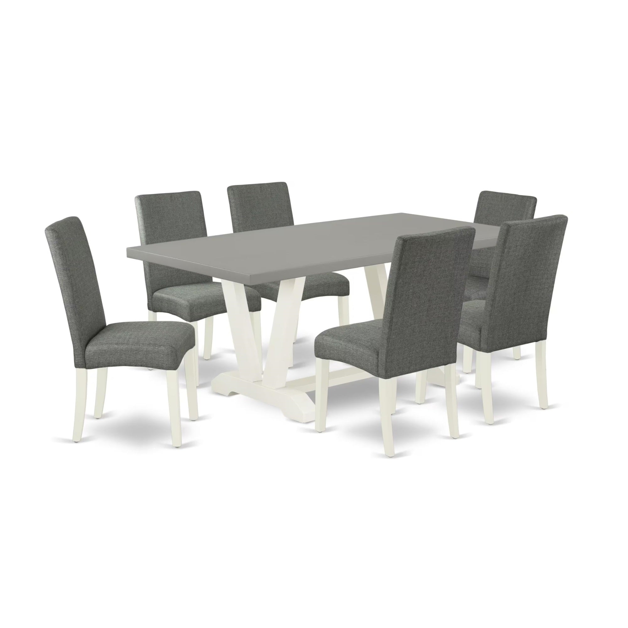 Casafoyer V-Style 7 Piece Dinette Set Consist Of A Rectangle Dining Room Table With V-Legs And 6 Gray Linen Fabric Upholstered Parson Chairs, 40X72 Inch, V097Dr207-7