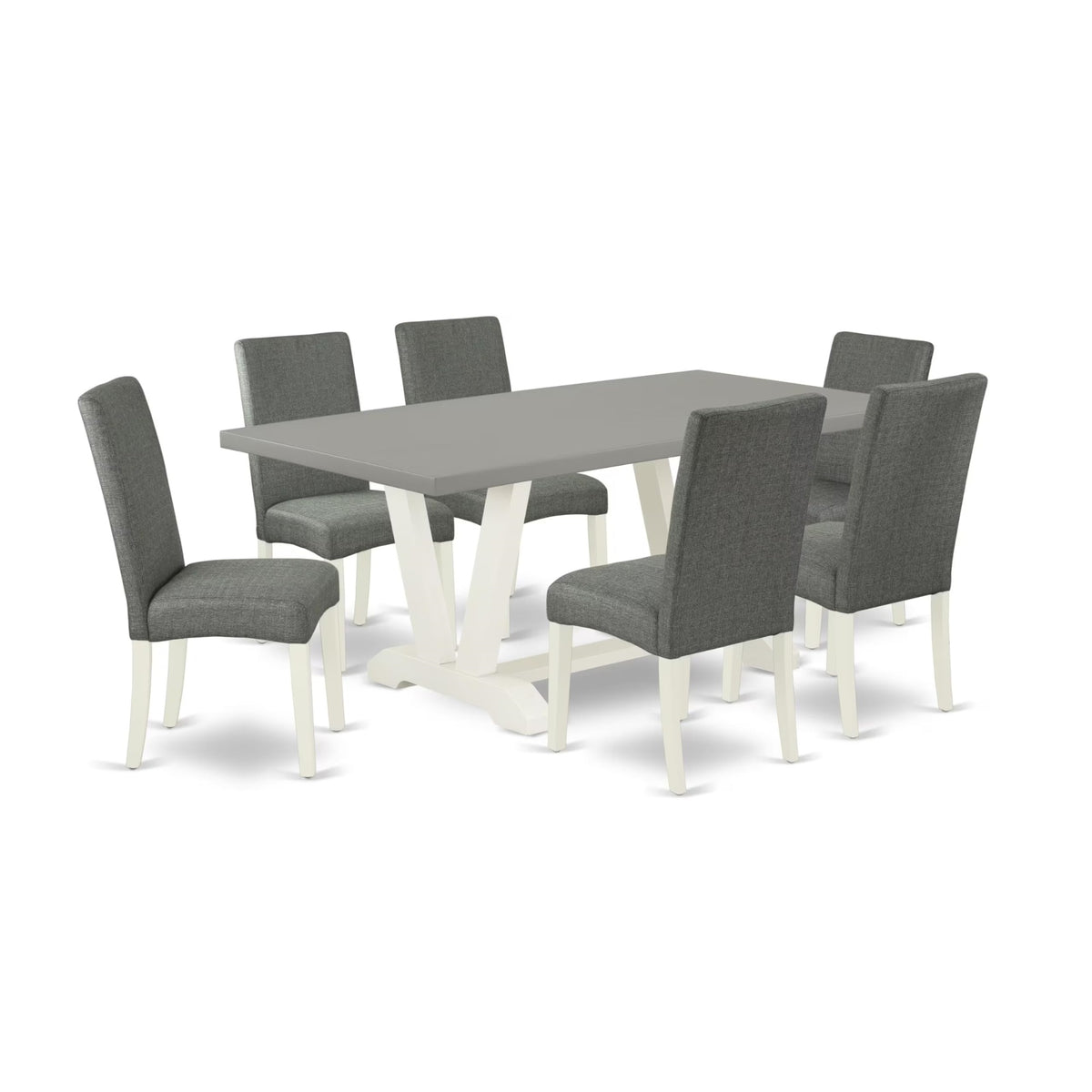 Casafoyer V-Style 7 Piece Dinette Set Consist Of A Rectangle Dining Room Table With V-Legs And 6 Gray Linen Fabric Upholstered Parson Chairs, 40X72 Inch, V097Dr207-7