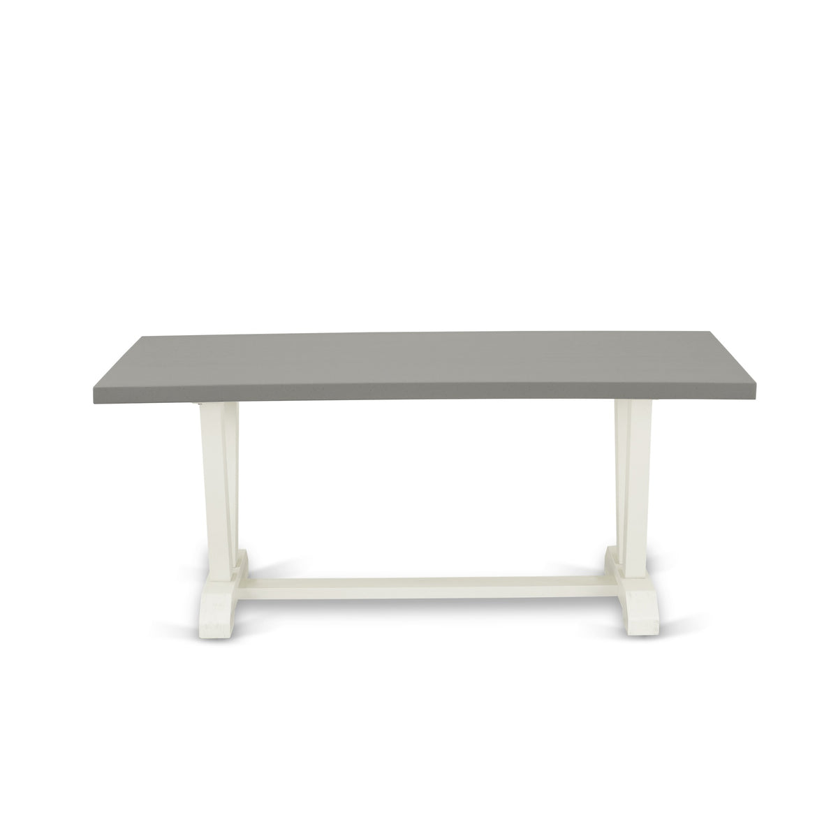 7-Piece Ergode Dinette Set - 6 Parson Dining Chairs, Smoke Linen Fabric Seat, Button Tufted Chair Back, Rectangular Table Top, Wooden Legs - Cement & Linen White Finish