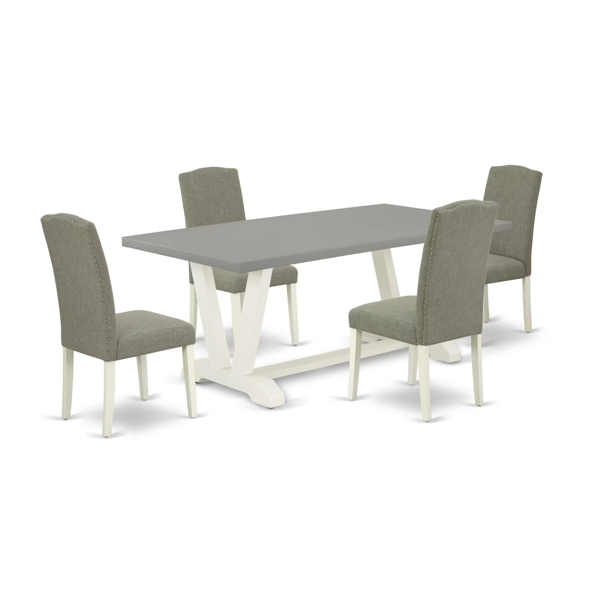 Casafoyer V-Style 5 Piece Set Includes A Rectangle Dining Room Table With V-Legs And 4 Dark Shitake Linen Fabric Upholstered Chairs, 40X72 Inch, V097En206-5
