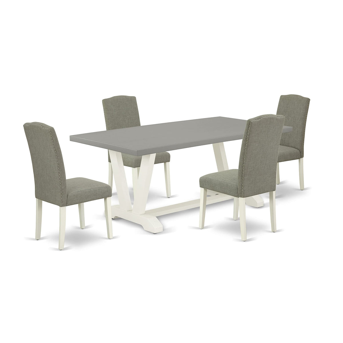 East West Furniture V097En206-5 V-Style 5 Piece Set Includes A Rectangle Dining Room Table With V-Legs And 4 Dark Shitake Linen Fabric Upholstered Chairs, 40X72 Inch