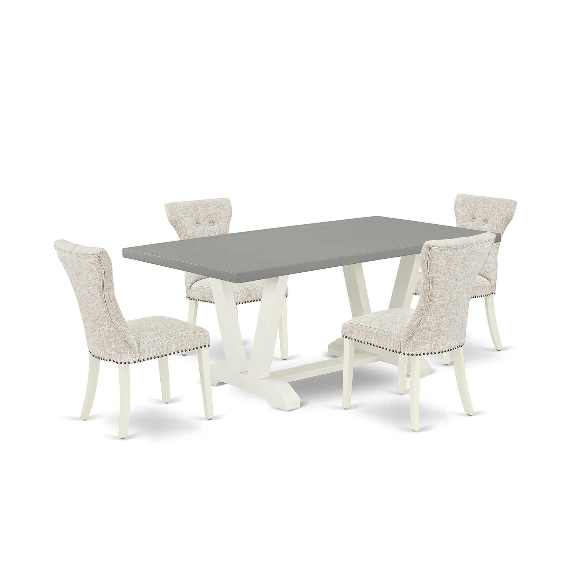 East West Furniture V097Ga235-5 V-Style 5 Piece Modern Set Includes A Rectangle Wooden Table With V-Legs And 4 Doeskin Linen Fabric Parsons Dining Chairs, 40X72 Inch