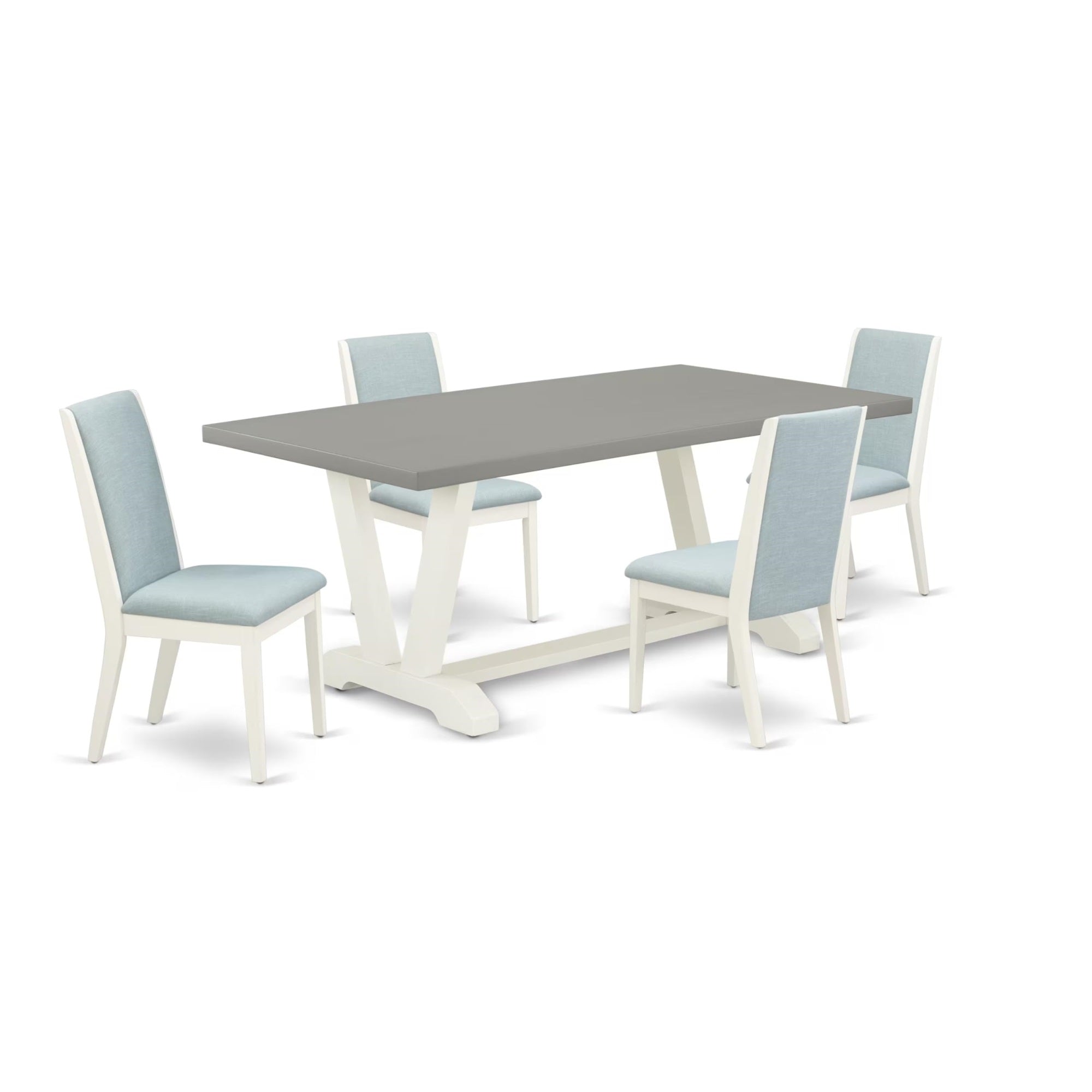 Casafoyer V-Style 5 Piece Modern Dining Set Includes A Rectangle Wooden Table With V-Legs And 4 Baby Blue Linen Fabric Upholstered Chairs, 40X72 Inch, Multi-Color