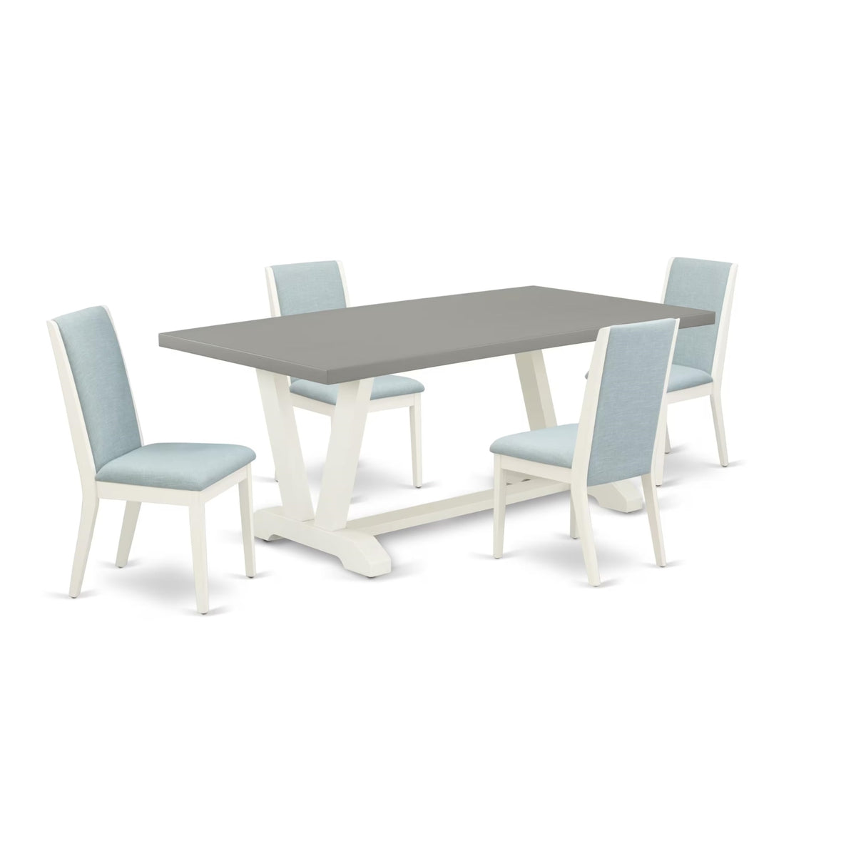 Casafoyer V-Style 5 Piece Modern Dining Set Includes A Rectangle Wooden Table With V-Legs And 4 Baby Blue Linen Fabric Upholstered Chairs, 40X72 Inch, Multi-Color
