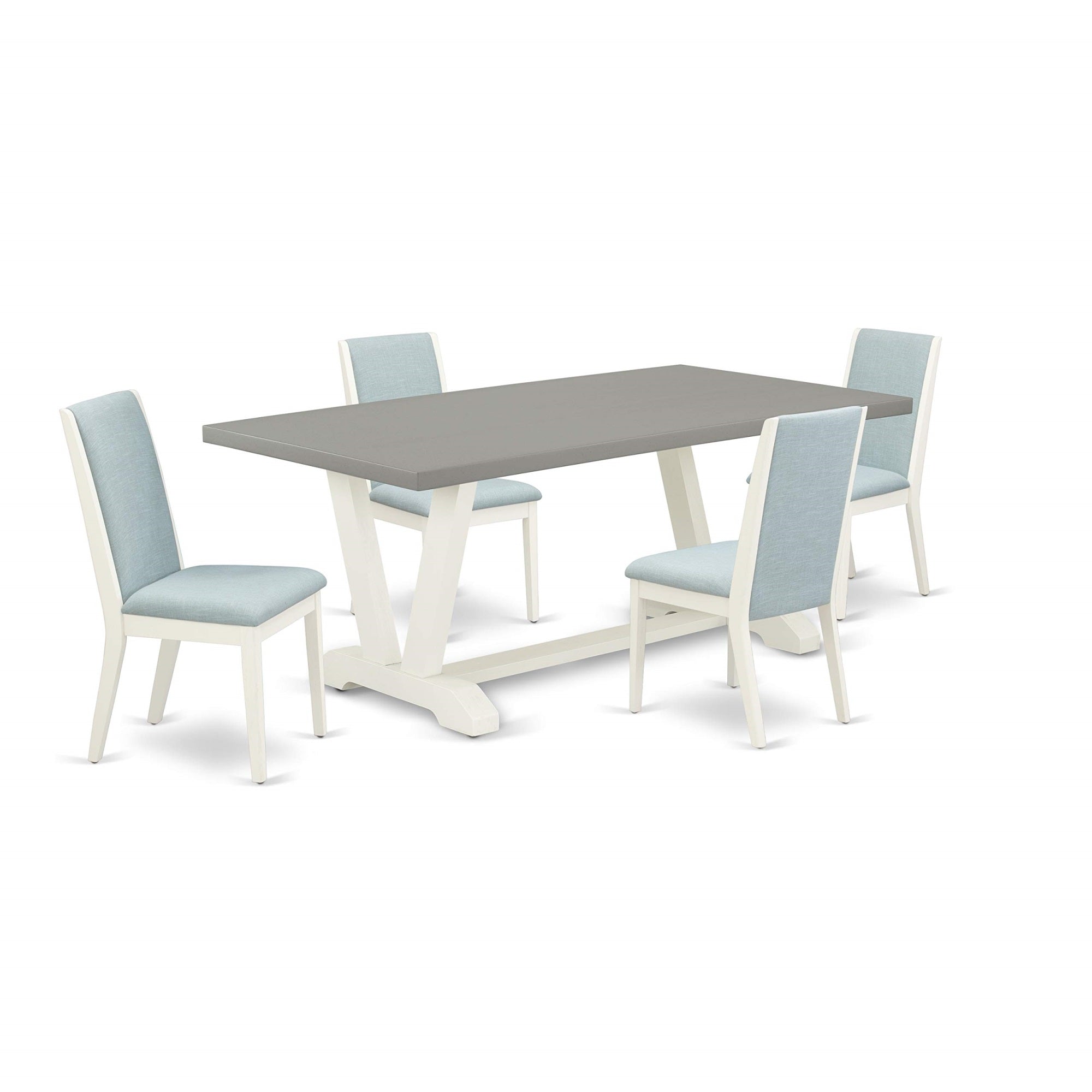 Ergode V097La015-5, 5-Piece Dining Table Set, Rectangular Tabletop, Hardwood Legs, Baby Blue Linen Fabric Chairs, Asian Rubberwood, 40X72 Inch