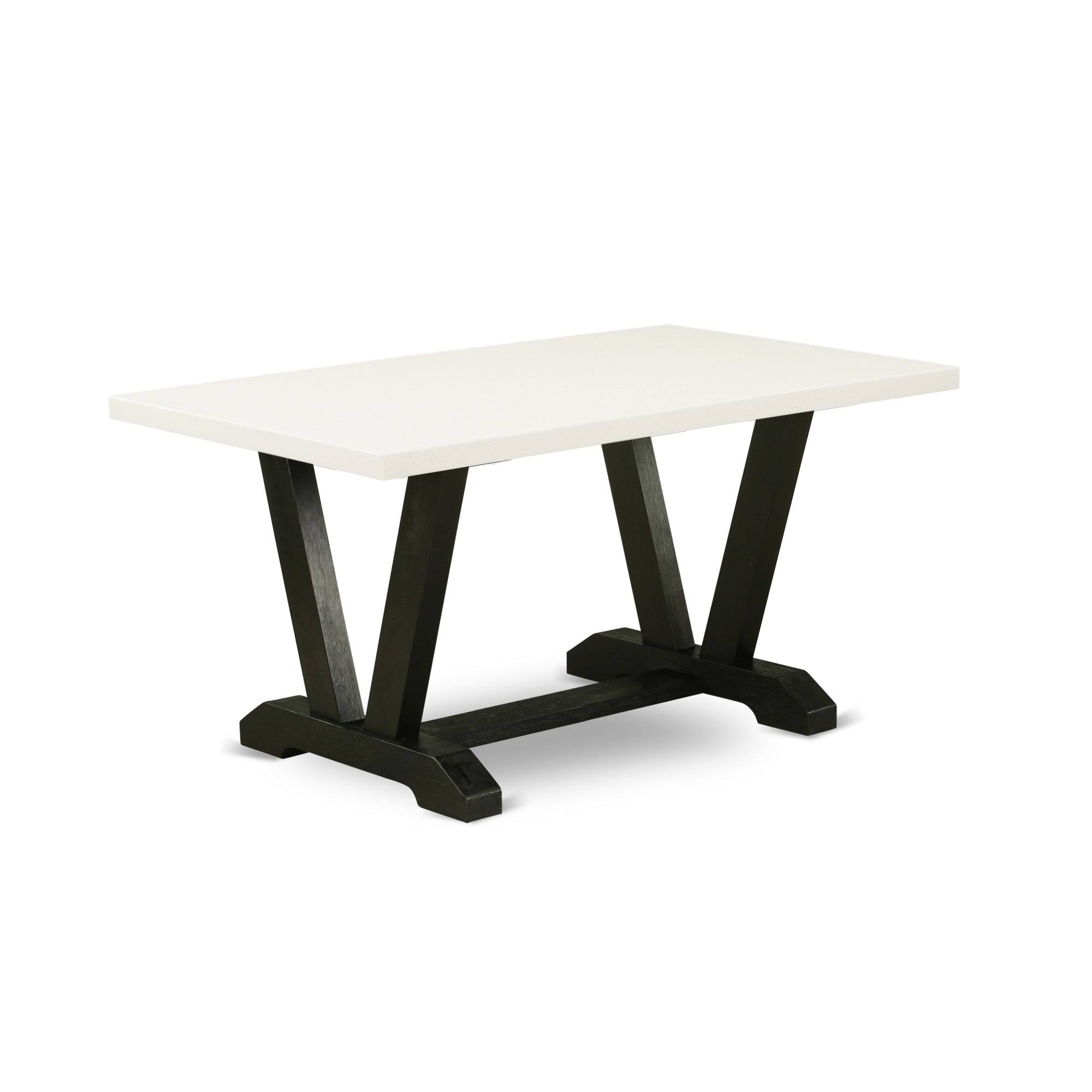 Ergode V626Fl121-6 6-Piece Stylish Dining Set - Linen White Wood Table Top, Bench, 4 Chairs - Wire Brushed Black Finish - Asian Wood Construction