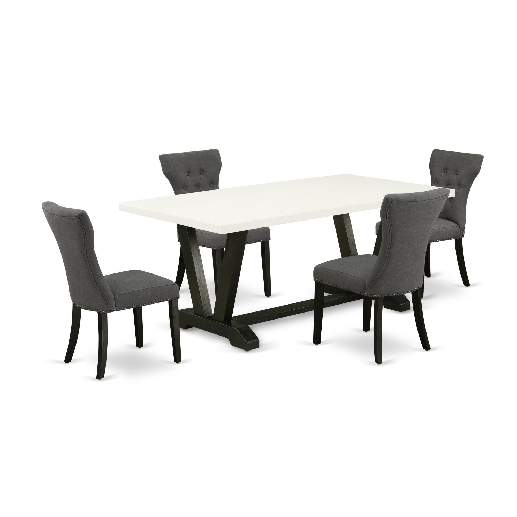 East West Furniture 5-Pc Dining Table Set Included 4 Parson Chairs Upholstered Seat And High Button Tufted Chair Back And Rectangular Table With Linen White Dining Table Top - Black Finish