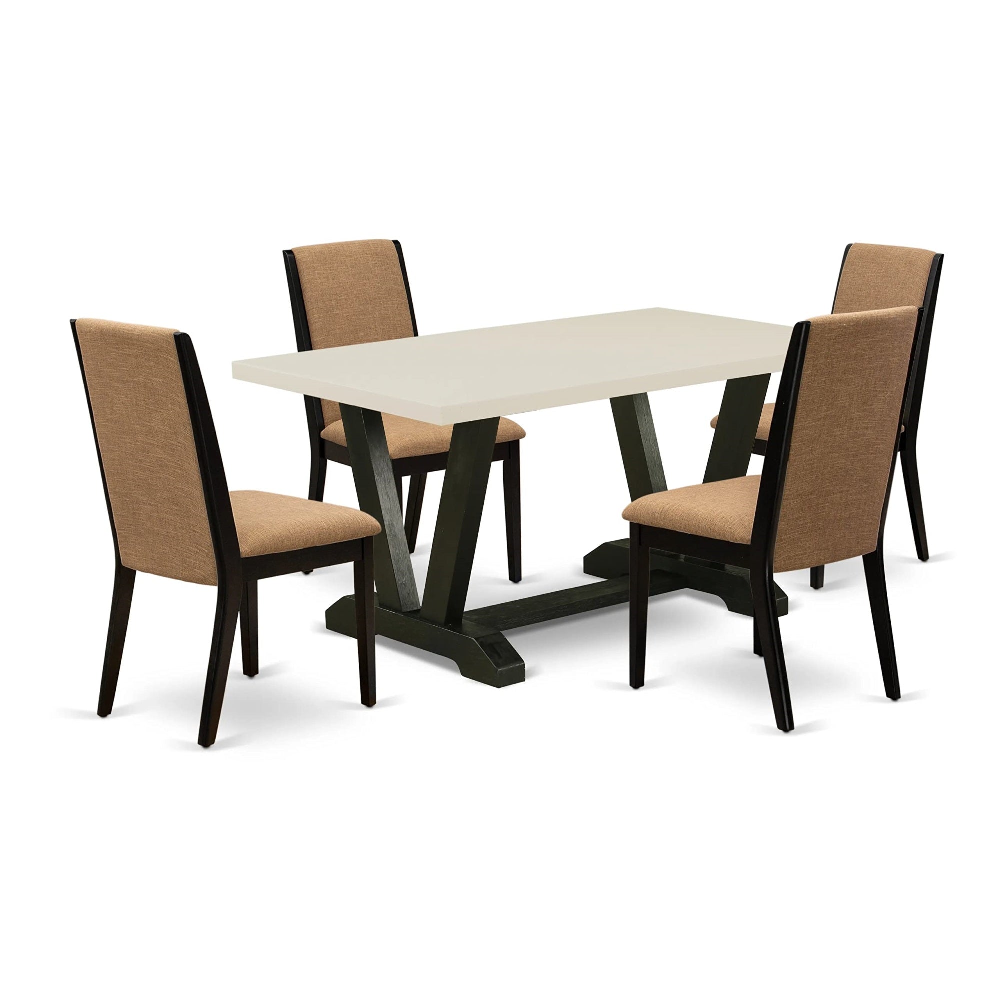 Ergode V626La147-5, 5-Pc Dinette Set, Rectangular Table, 4 Chairs, Wire Brushed Black Finish, Light Sable Linen Fabric, Asian Wood, Easy Assembly