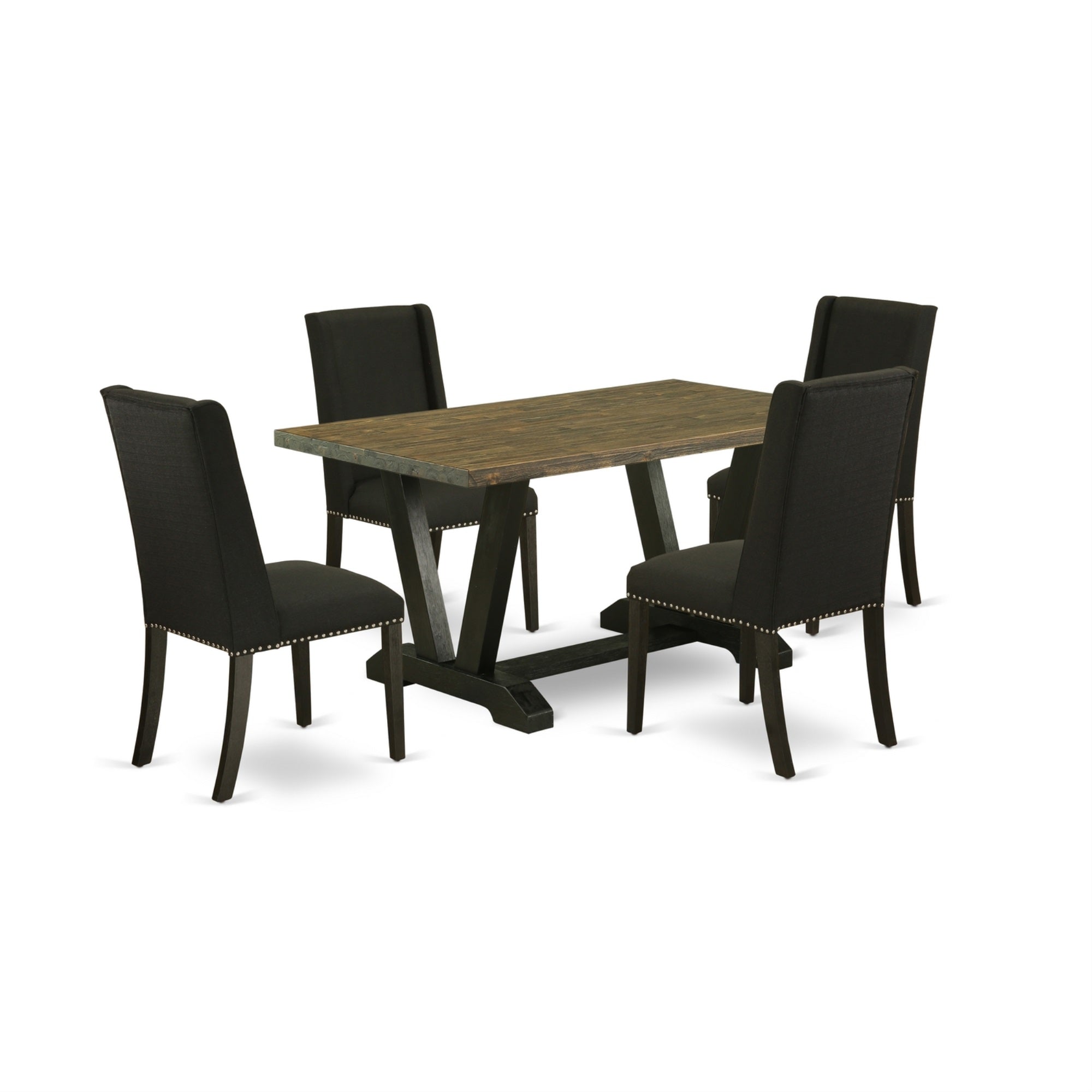 East West Furniture 5-Piece Kitchen Table Set Included 4 Kitchen Parson Chairs Upholstered Seat And Stylish Chair Back And Rectangular Dining Table With Distressed Jacobean Rectangular Dining Table Top - Black Finish