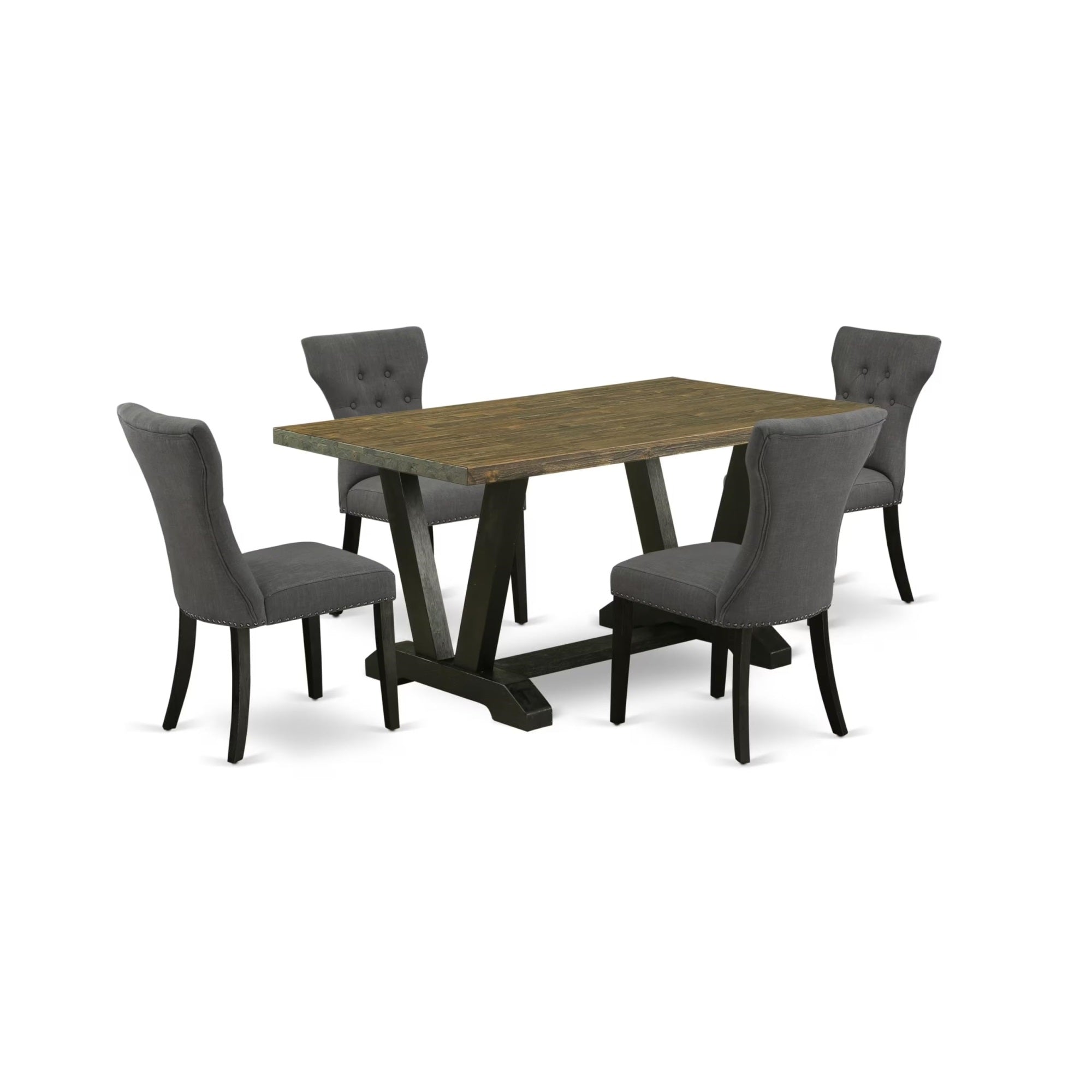 Casafoyer V-Style 5 Piece Kitchen Set For 4 Includes A Rectangle Dining Room Table With V-Legs And 4 Dark Gotham Linen Fabric Upholstered Chairs, 36X60 Inch, Multi-Color