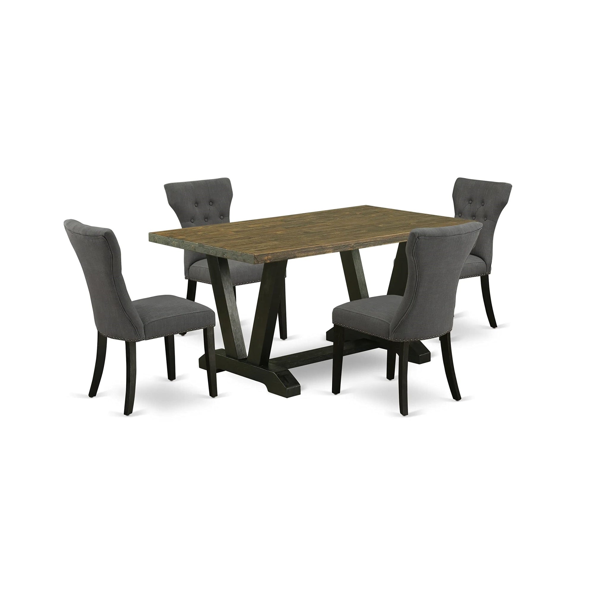 Ergode V676Ga650-5, 5-Piece Modern Dining Table Set, Rectangular Table & 4 Parson Chairs, Distressed Jacobean Top, Gotham Gray Linen Fabric, Durable Rubber Wood, Stylish & Practical, 36X60 Inch