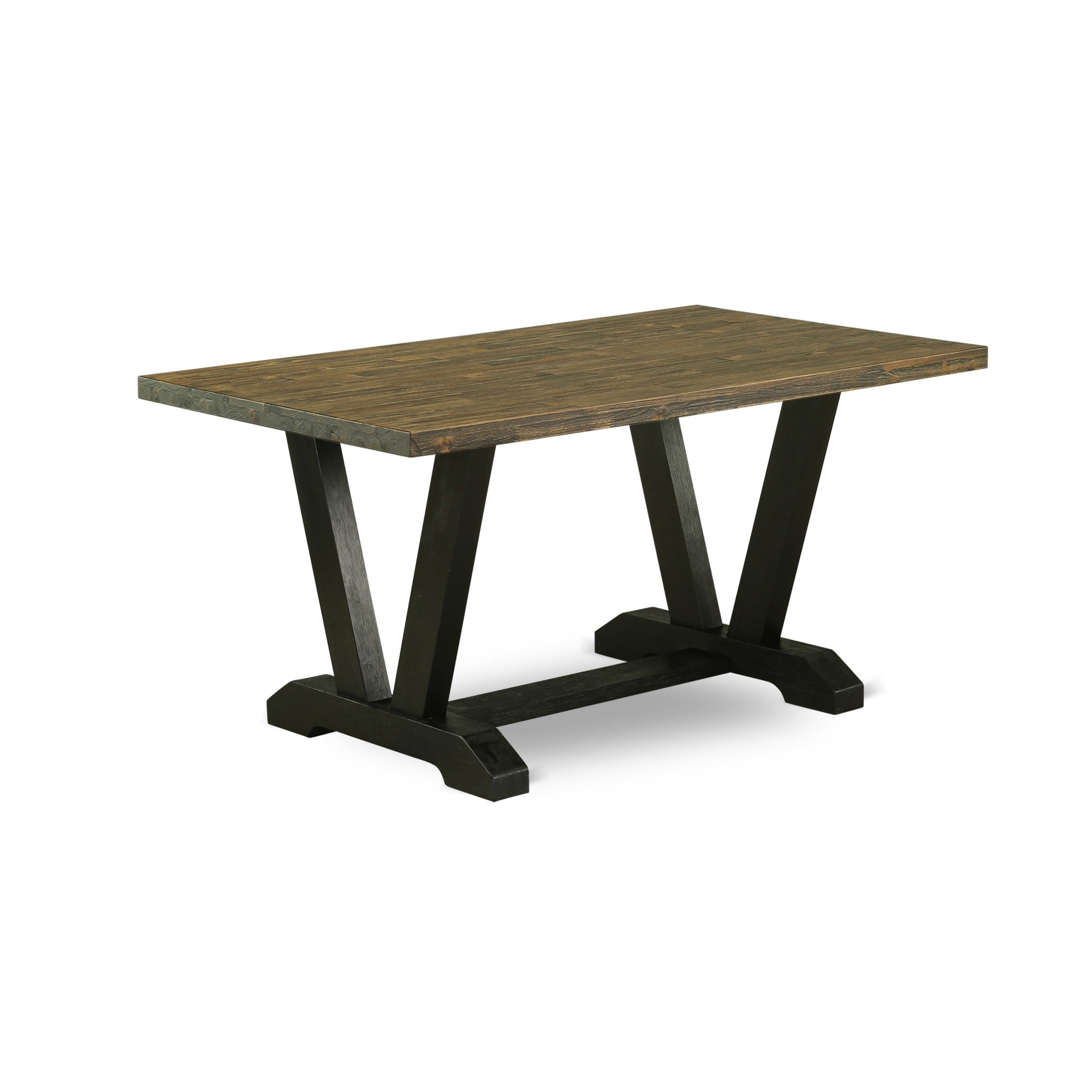 Ergode V676Si121-7 7-Pc Dinette Room Set - 6 Blue Linen Fabric Dining Chairs - Rectangular Table Top - Distressed Jacobean & Black Finish