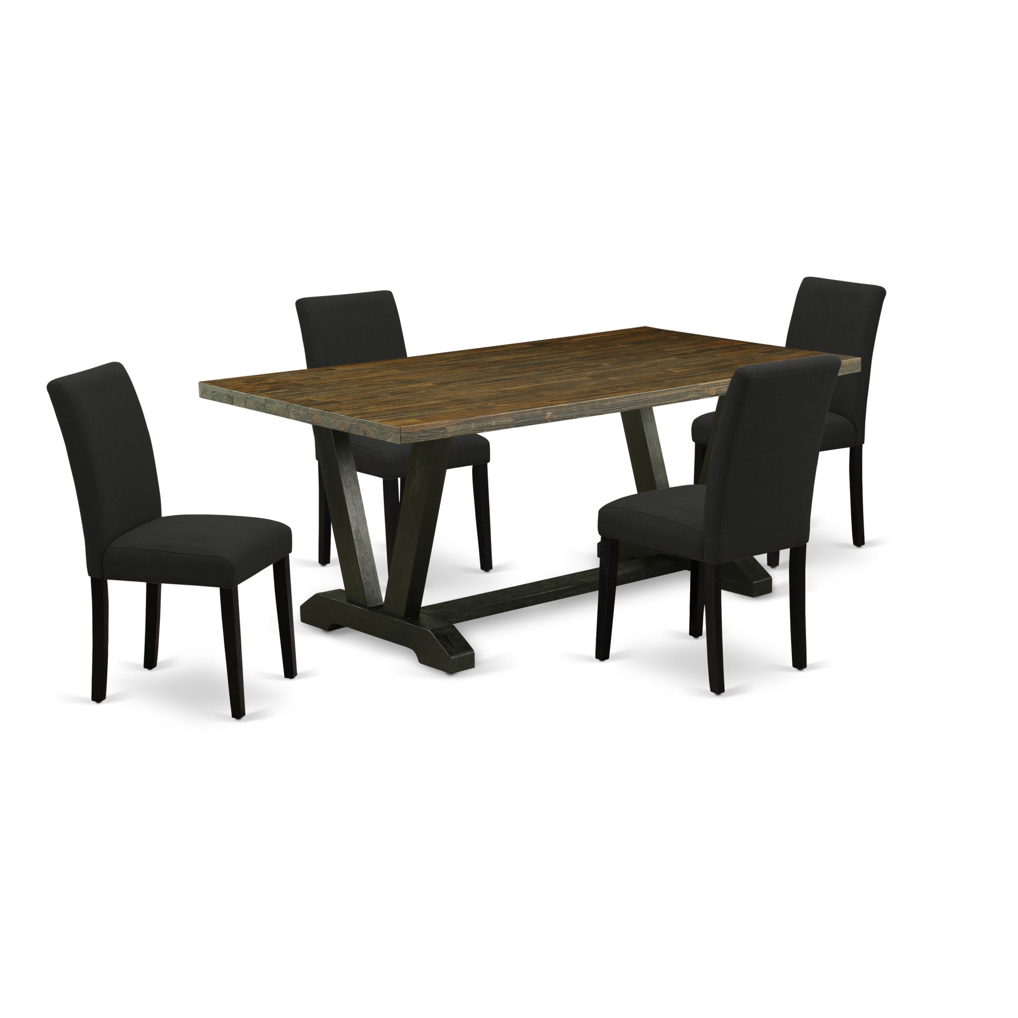 East West Furniture 5-Piece Dining Room Table Set Includes 4 Parson Dining Chairs With Upholstered Seat And High Back And A Rectangular Dining Room Table - Black Finish