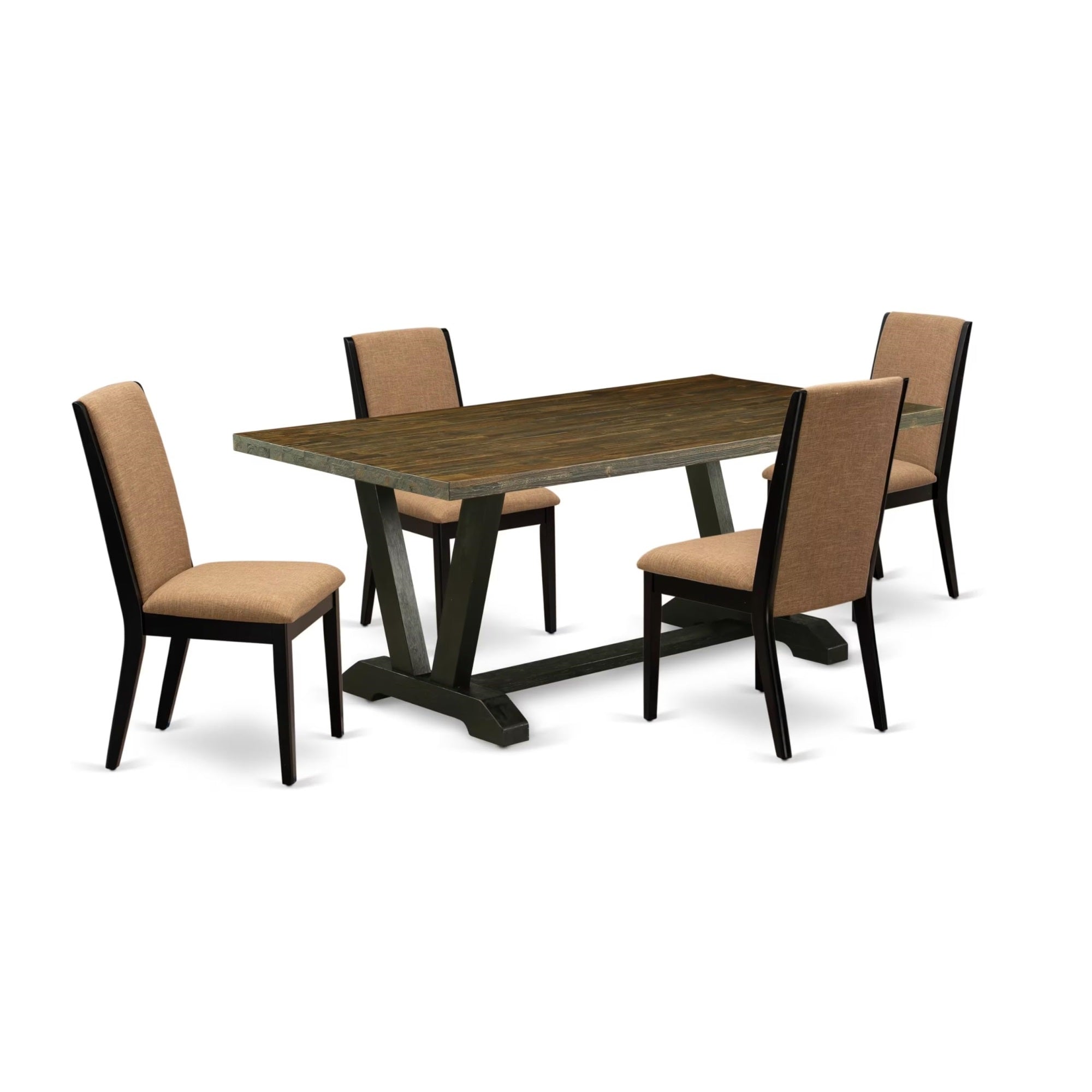 Casafoyer V677La147-5 5 Piece Kitchen Table Set For 4 Includes A Rectangle Dining Room Table With V-Legs And 4 Light Sable Linen Fabric Parsons Chairs, 40X72 Inch, Multi-Color