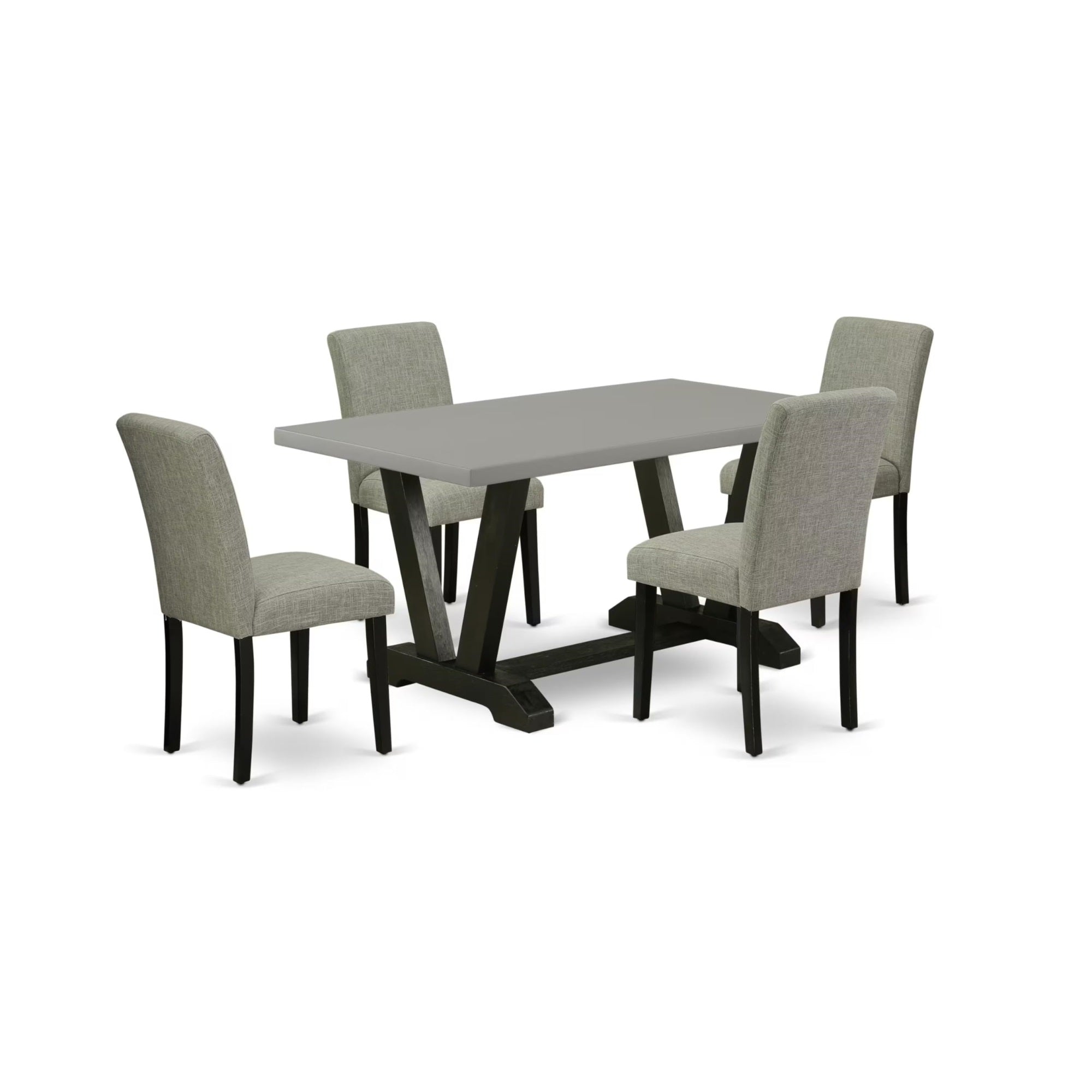 Casafoyer V-Style 5 Piece Dining Set For 4 Includes A Rectangle Kitchen Table With V-Legs And 4 Shitake Linen Fabric Upholstered Parson Chairs, 36X60 Inch, Multi-Color