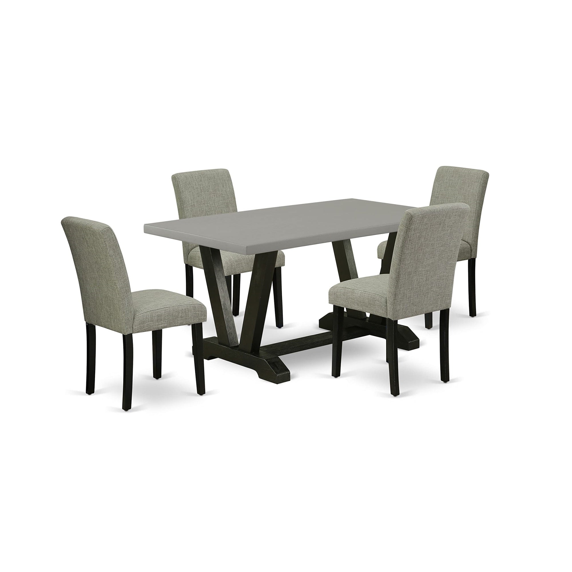 Ergode V696Ab106-5, 5-Pc Dinette Set, Rectangular Table With V-Legs, 4 Mid-Century Dining Chairs, Shitake Linen Upholstery, Easy Assembly, Lightweight & Stylish, Refresh Your Dining Room