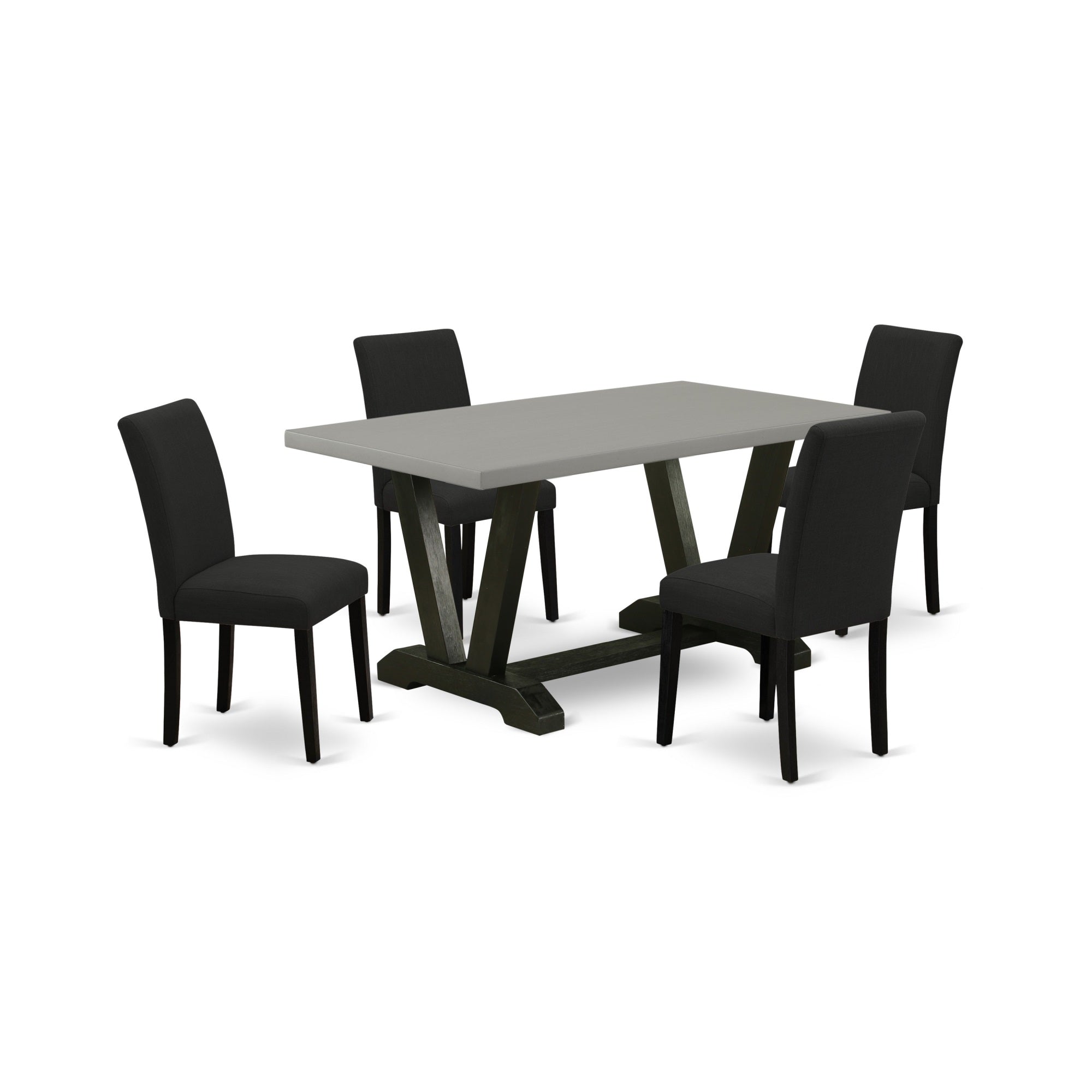 East West Furniture 5-Pc Dining Room Table Set Includes 4 Modern Dining Chairs With Upholstered Seat And High Back And A Rectangular Table - Black Finish