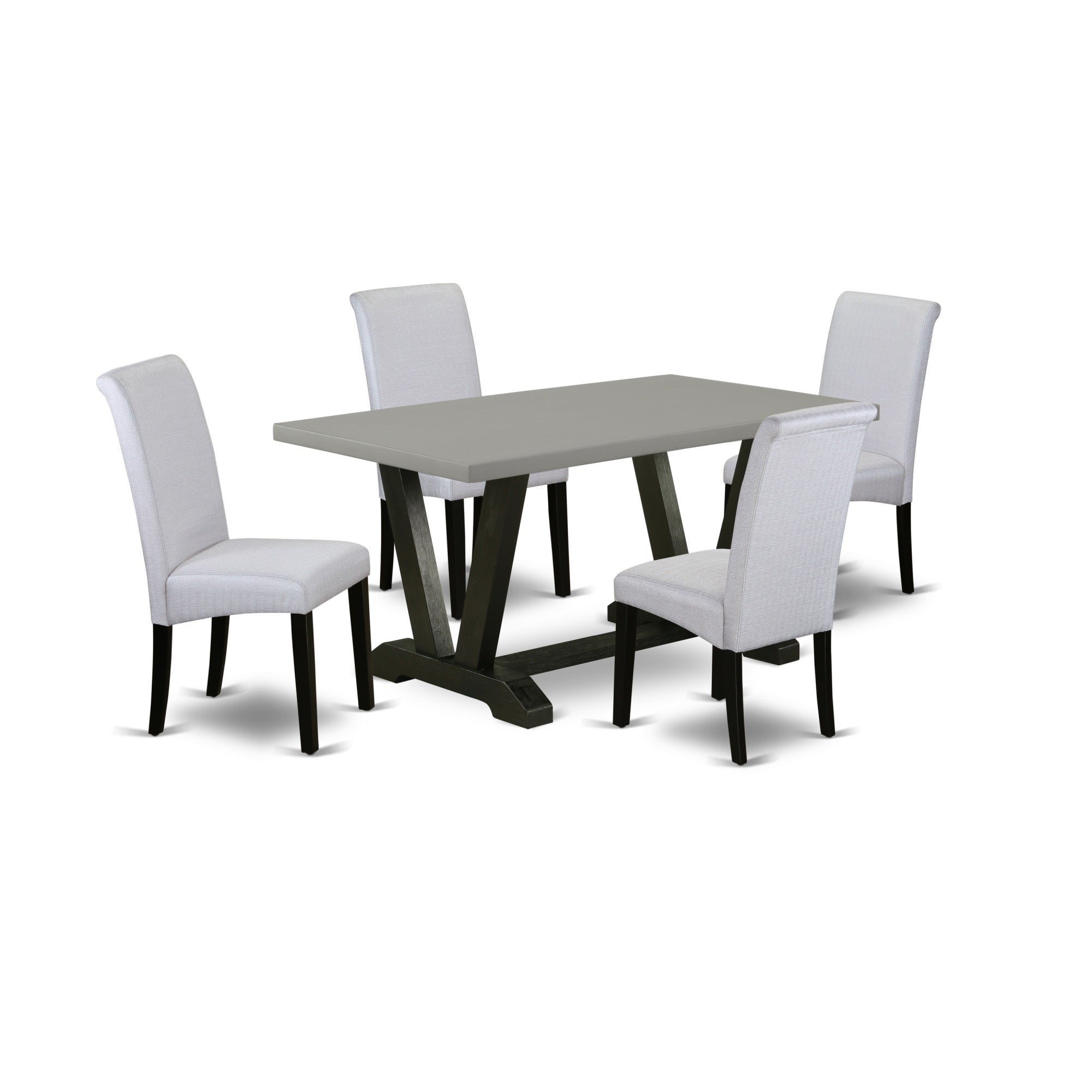 East West Furniture V696Ba105-5 5-Pc Dinette Room Set - 4 Parson Dining Room Chairs And 1 Modern Rectangular Cement Dining Table With High Roll Chair Back - Wire Brushed Black Finish