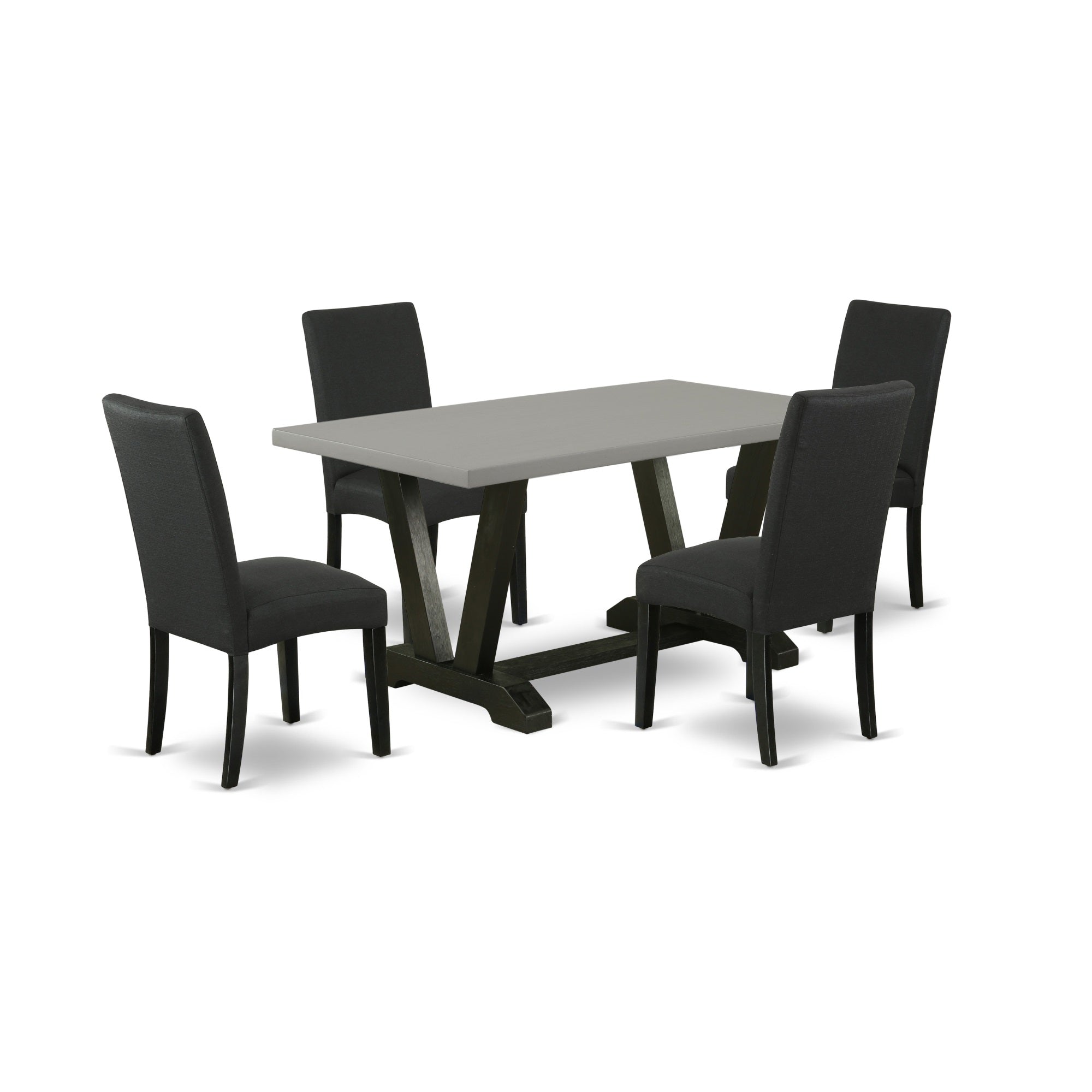 East West Furniture 5-Pc Kitchen Dining Set- 4 Parson Dining Chairs With Black Linen Fabric Seat And Stylish Chair Back - Rectangular Table Top & Wooden Legs - Cement And Black Finish
