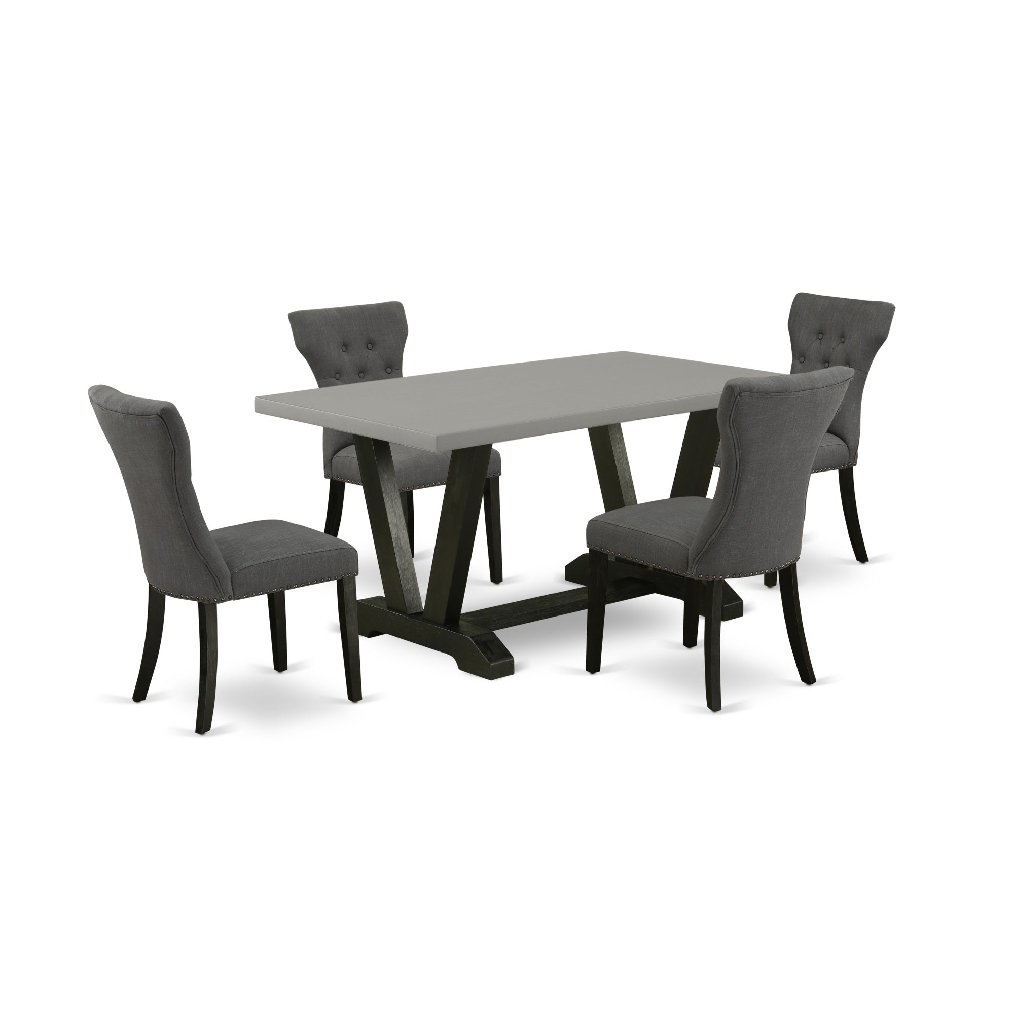 East West Furniture 5-Piece Kitchen Dinette Set Included 4 Kitchen Dining Chairs Upholstered Seat And High Button Tufted Chair Back And Rectangular Table With Cement Color Rectangular Table Top - Black Finish