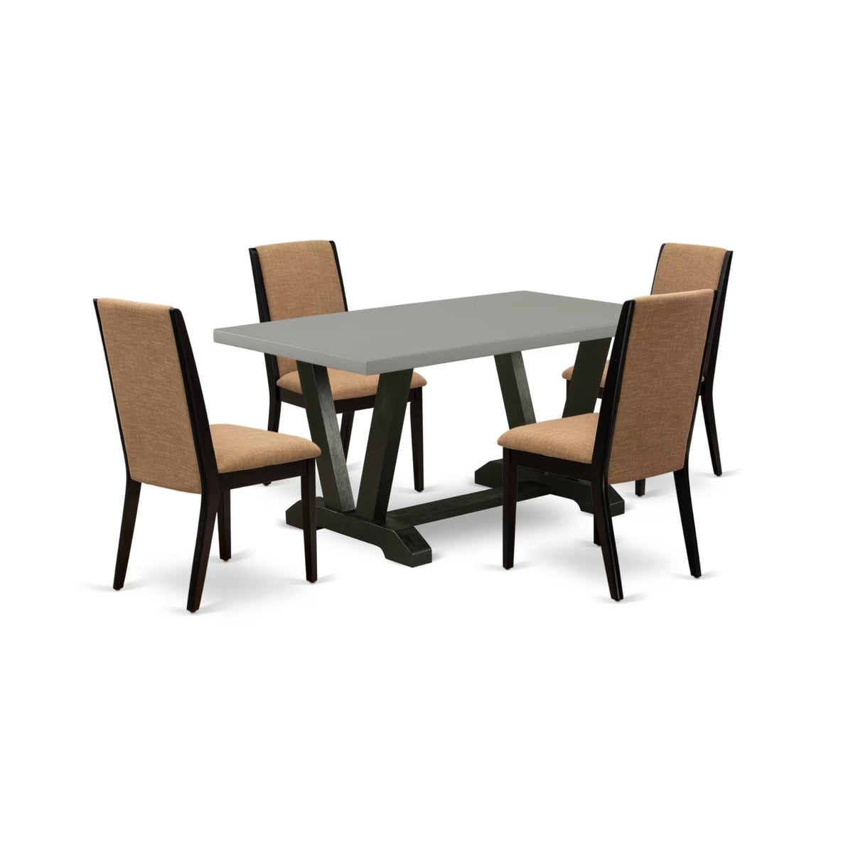 Casafoyer V-Style 5 Piece Room Set Includes A Rectangle Dining Table With V-Legs And 4 Light Sable Linen Fabric Upholstered Chairs, 36X60 Inch, Multi-Color