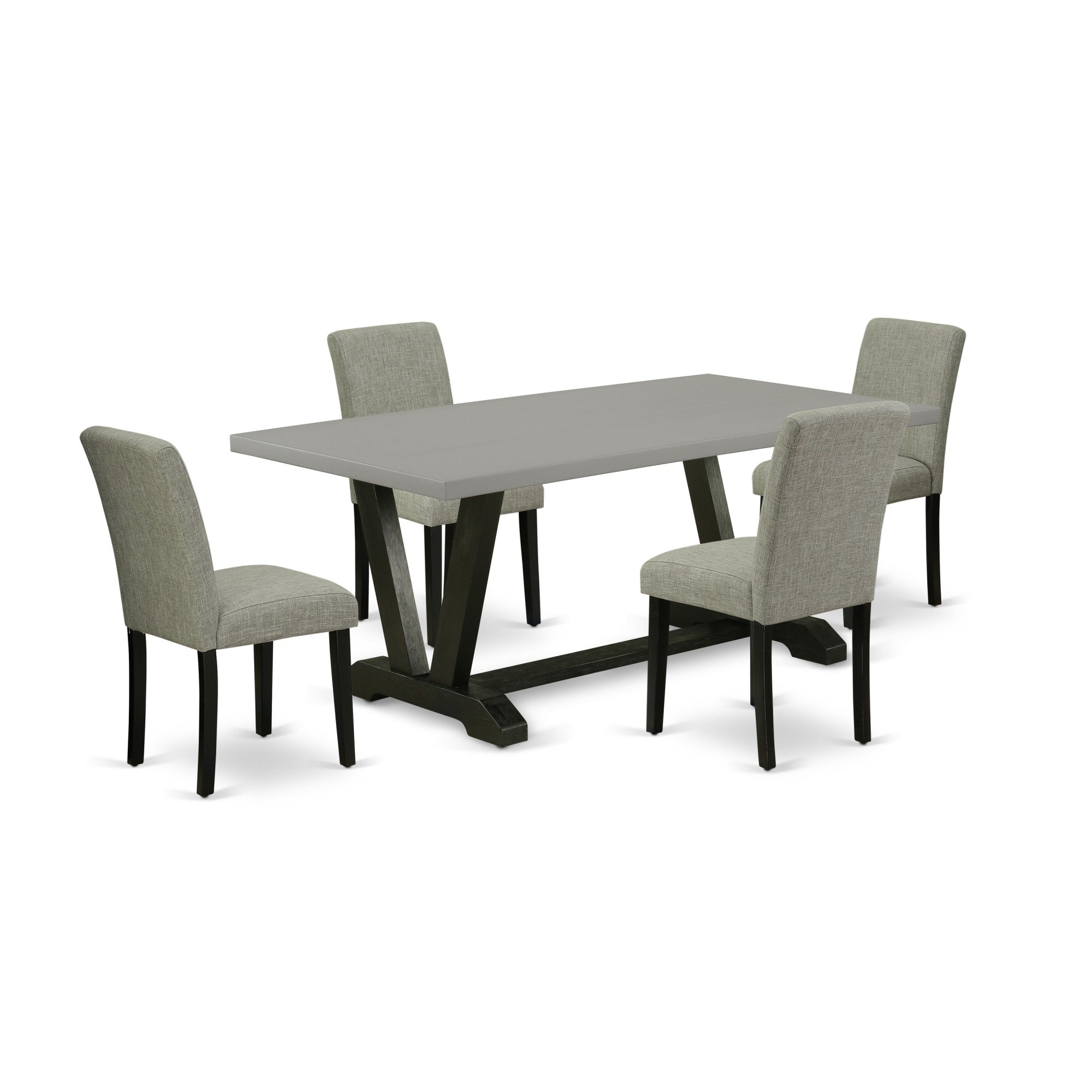 East West Furniture V697Ab106-5 5-Pc Modern Dining Table Set - 4 Parson Chairs And 1 Modern Rectangular Cement Breakfast Table Top With High Chair Back - Wire Brushed Black Finish
