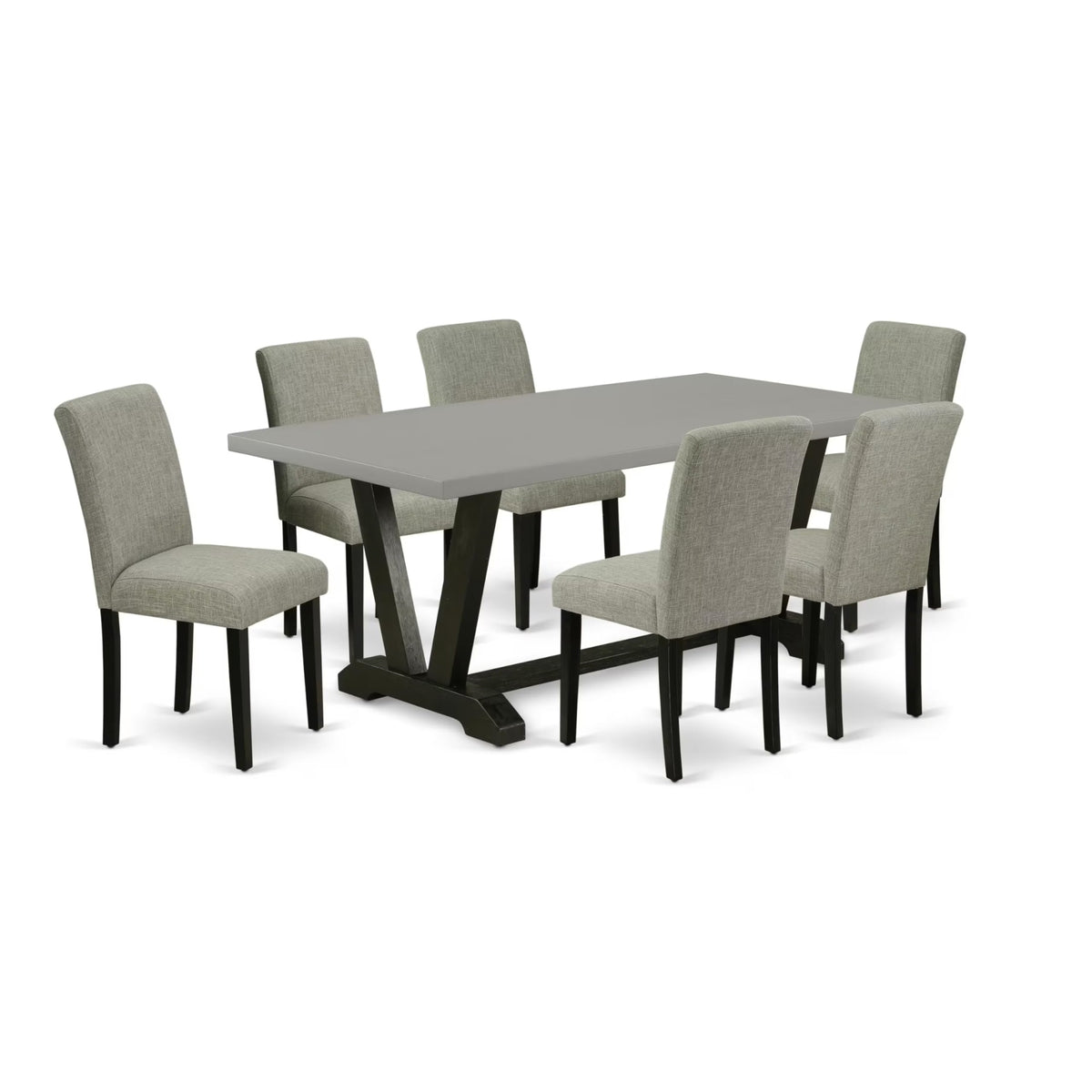 Casafoyer V-Style 7 Piece Dinette Set Consist Of A Rectangle Room Table With V-Legs And 6 Shitake Linen Fabric Parsons Dining Chairs, 40X72 Inch, V697Ab106-7