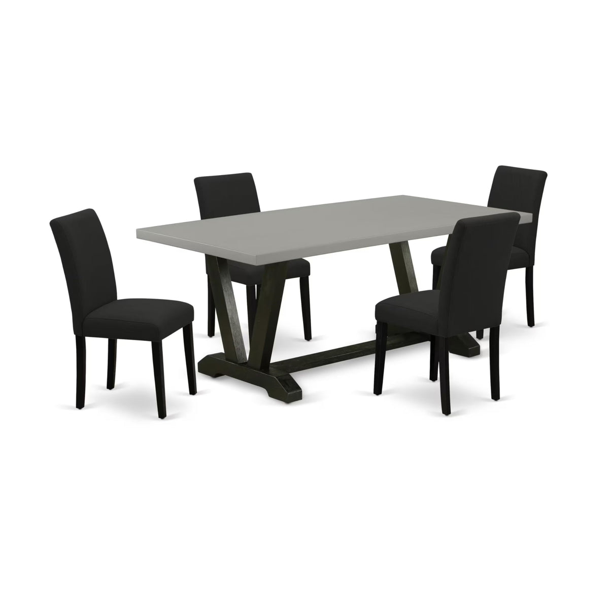 Casafoyer V-Style 5 Piece Set Includes A Rectangle Dining Room Table With V-Legs And 4 Black Linen Fabric Upholstered Chairs, 40X72 Inch, Multi-Color