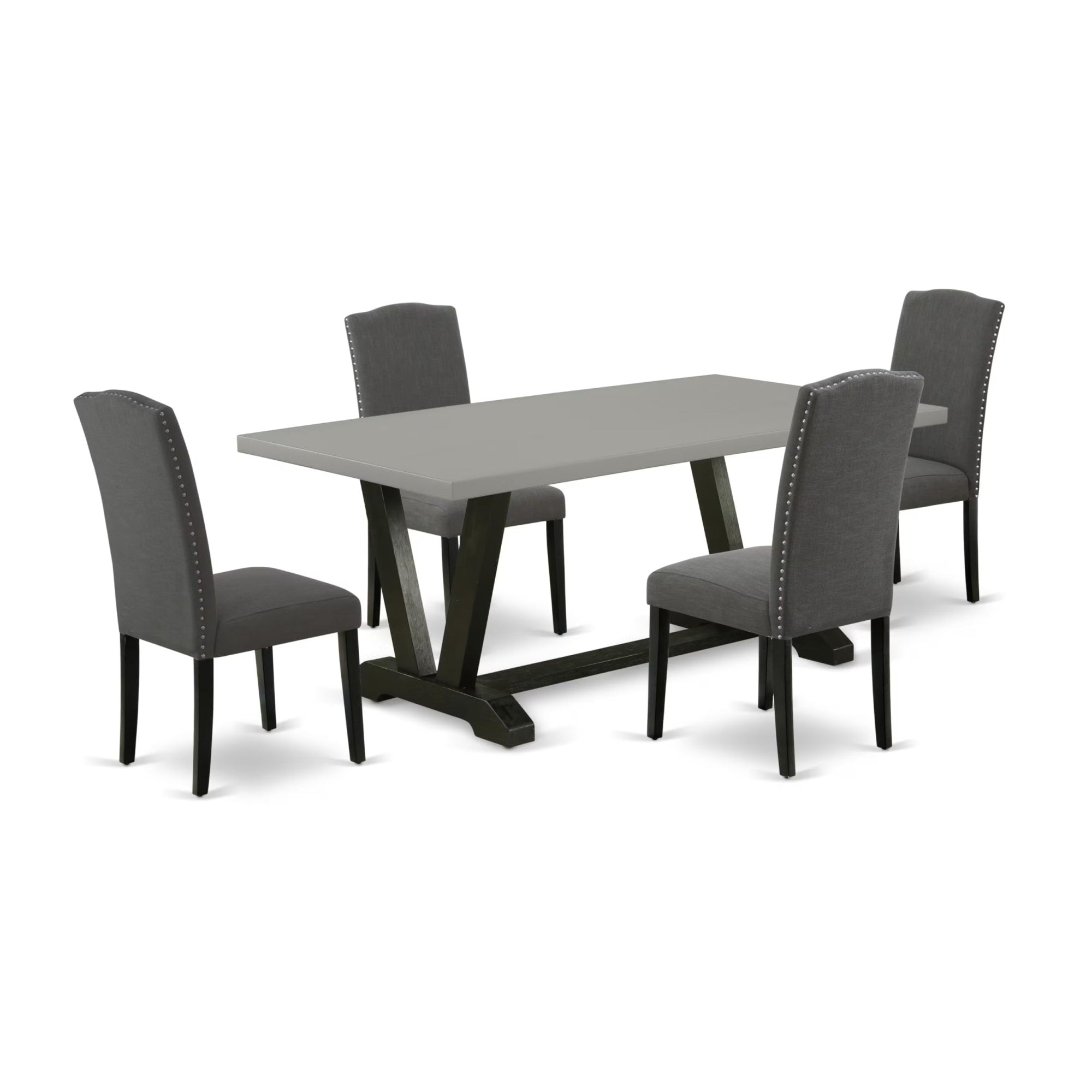 Casafoyer V697En120-5 5 Piece Set Includes A Rectangle Kitchen Table With V-Legs And 4 Dark Gotham Linen Fabric Parson Dining Room Chairs, 40X72 Inch