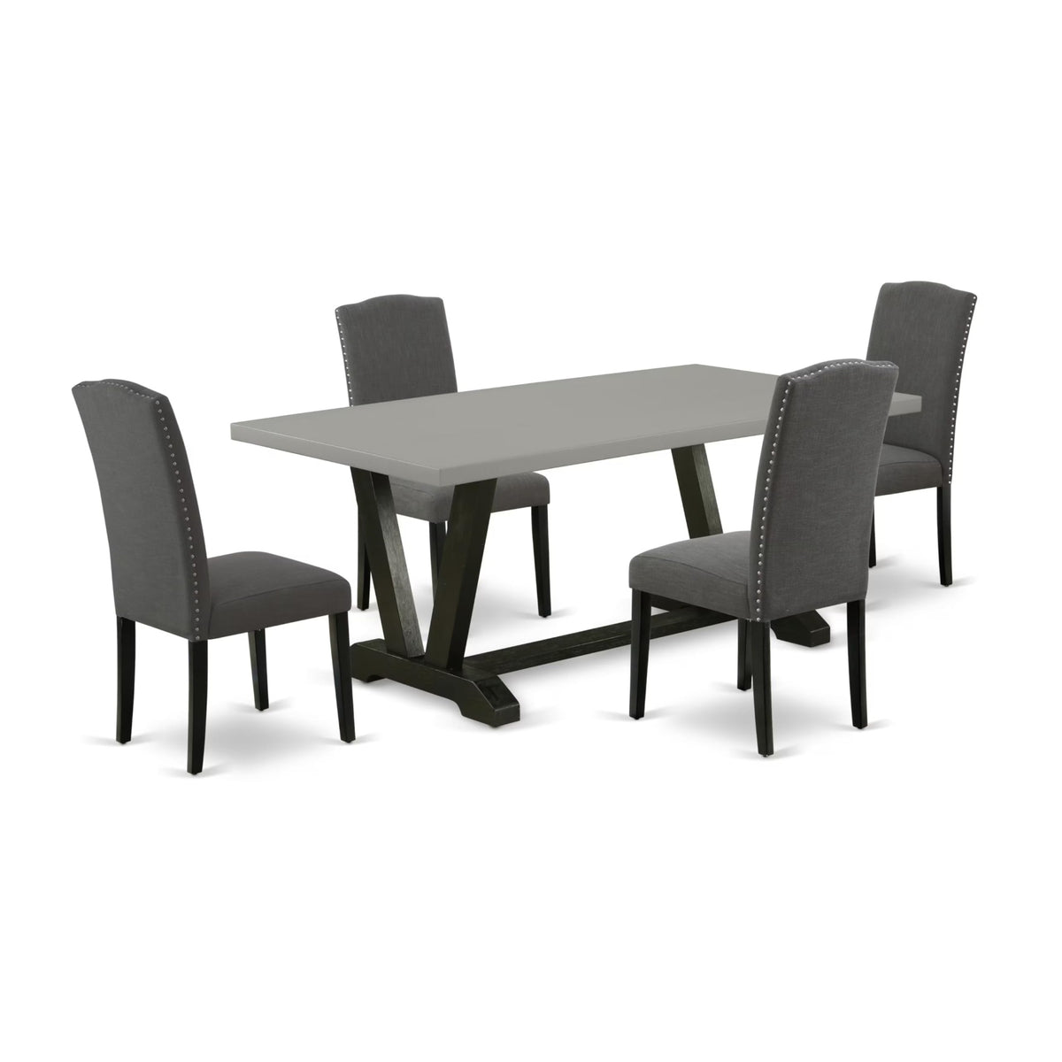 Casafoyer V697En120-5 5 Piece Set Includes A Rectangle Kitchen Table With V-Legs And 4 Dark Gotham Linen Fabric Parson Dining Room Chairs, 40X72 Inch