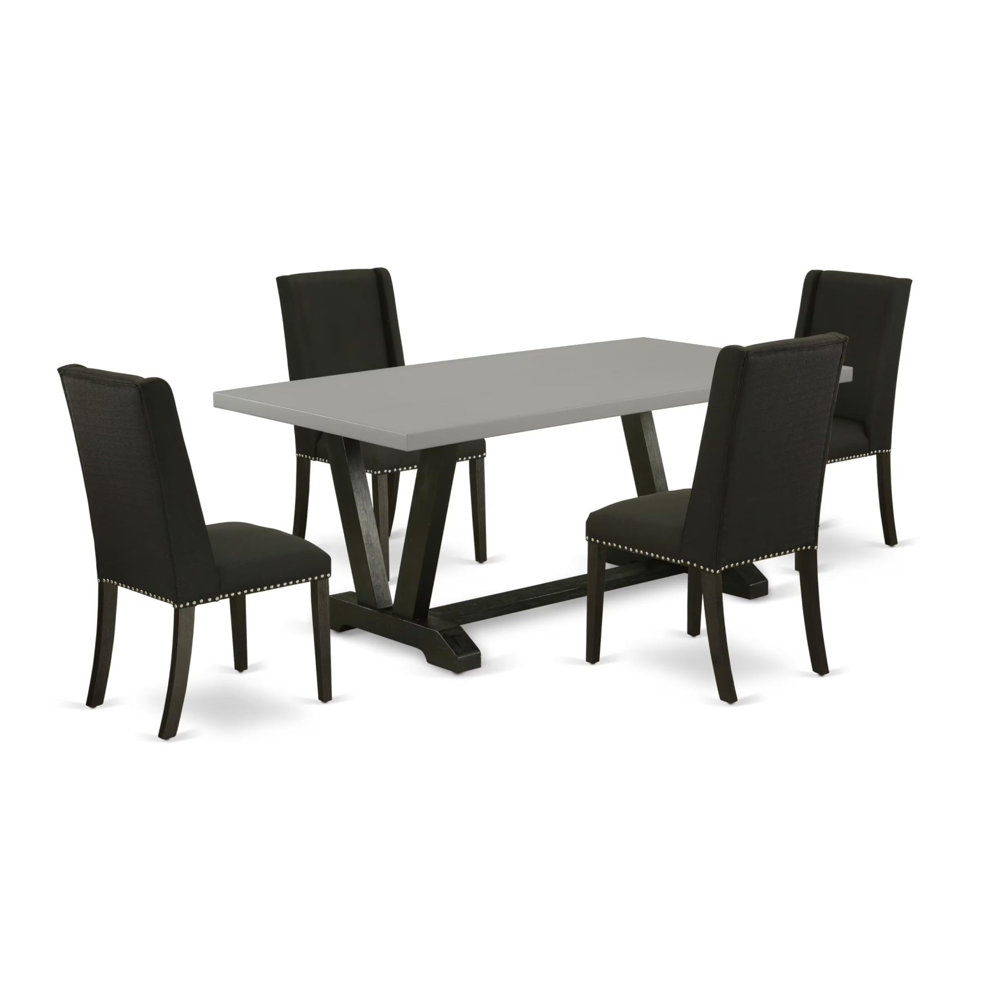 Casafoyer V-Style 5 Piece Set For 4 Includes A Rectangle Kitchen Table With V-Legs And 4 Black Linen Fabric Parson Dining Chairs, 40X72 Inch, V697Fl624-5