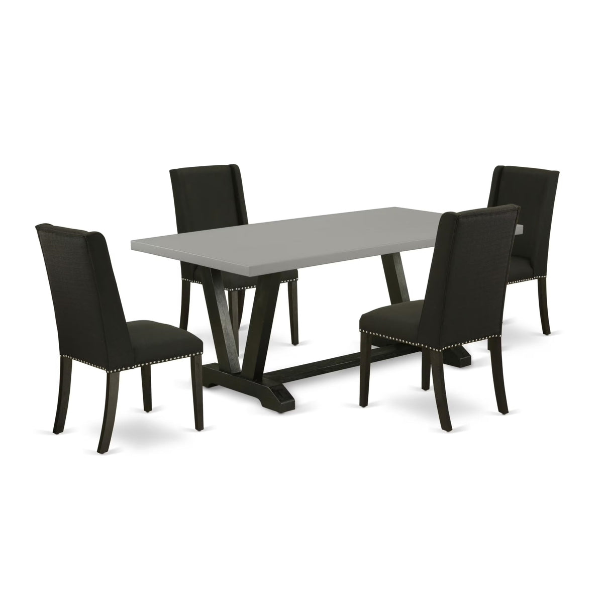 Casafoyer V-Style 5 Piece Set For 4 Includes A Rectangle Kitchen Table With V-Legs And 4 Black Linen Fabric Parson Dining Chairs, 40X72 Inch, V697Fl624-5