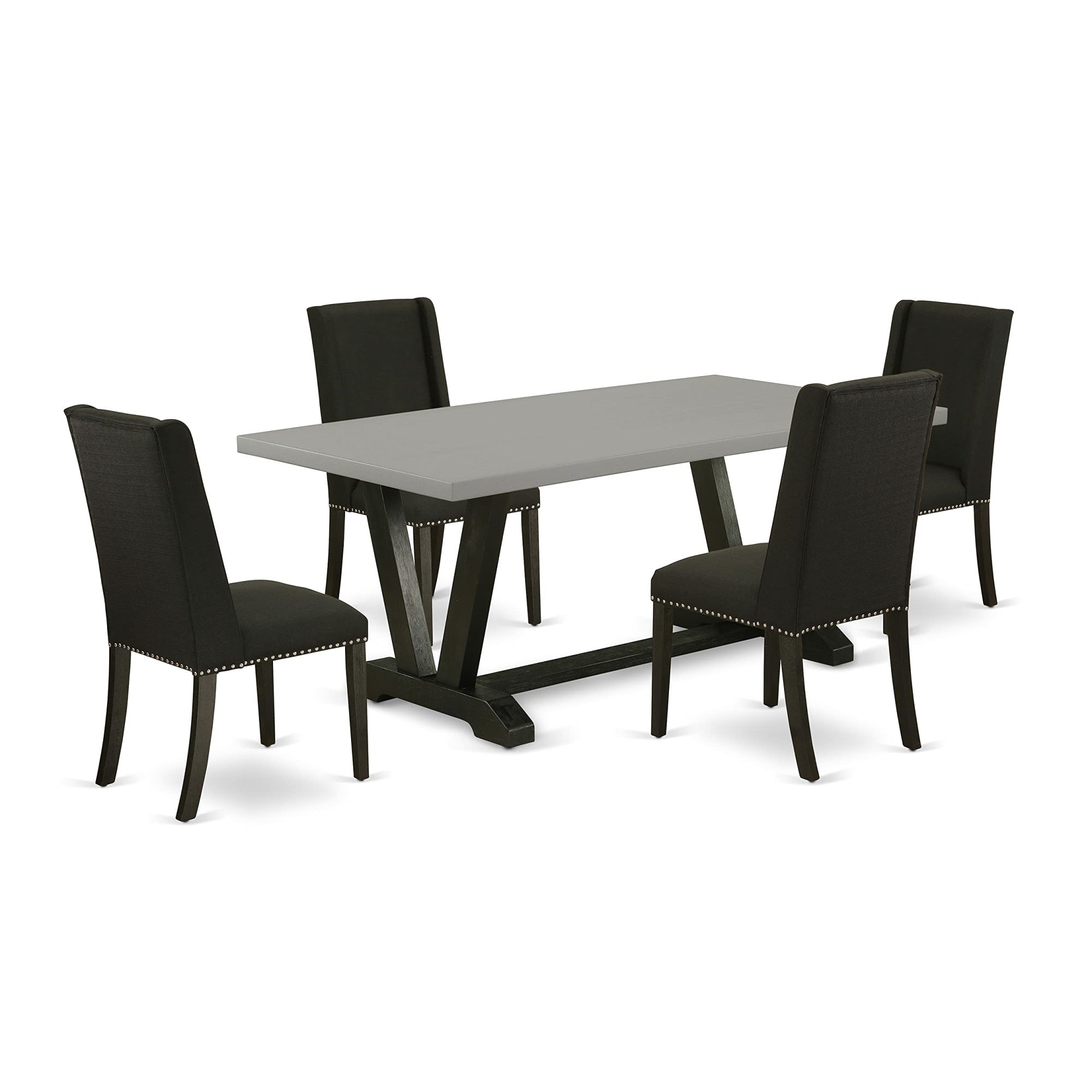 Ergode V697Fl624-5, 5-Piece Rectangular Dining Room Table Set, Black Finish, Upholstered Chairs, Asian Wood, Easy Assembly, 40X72 Inch
