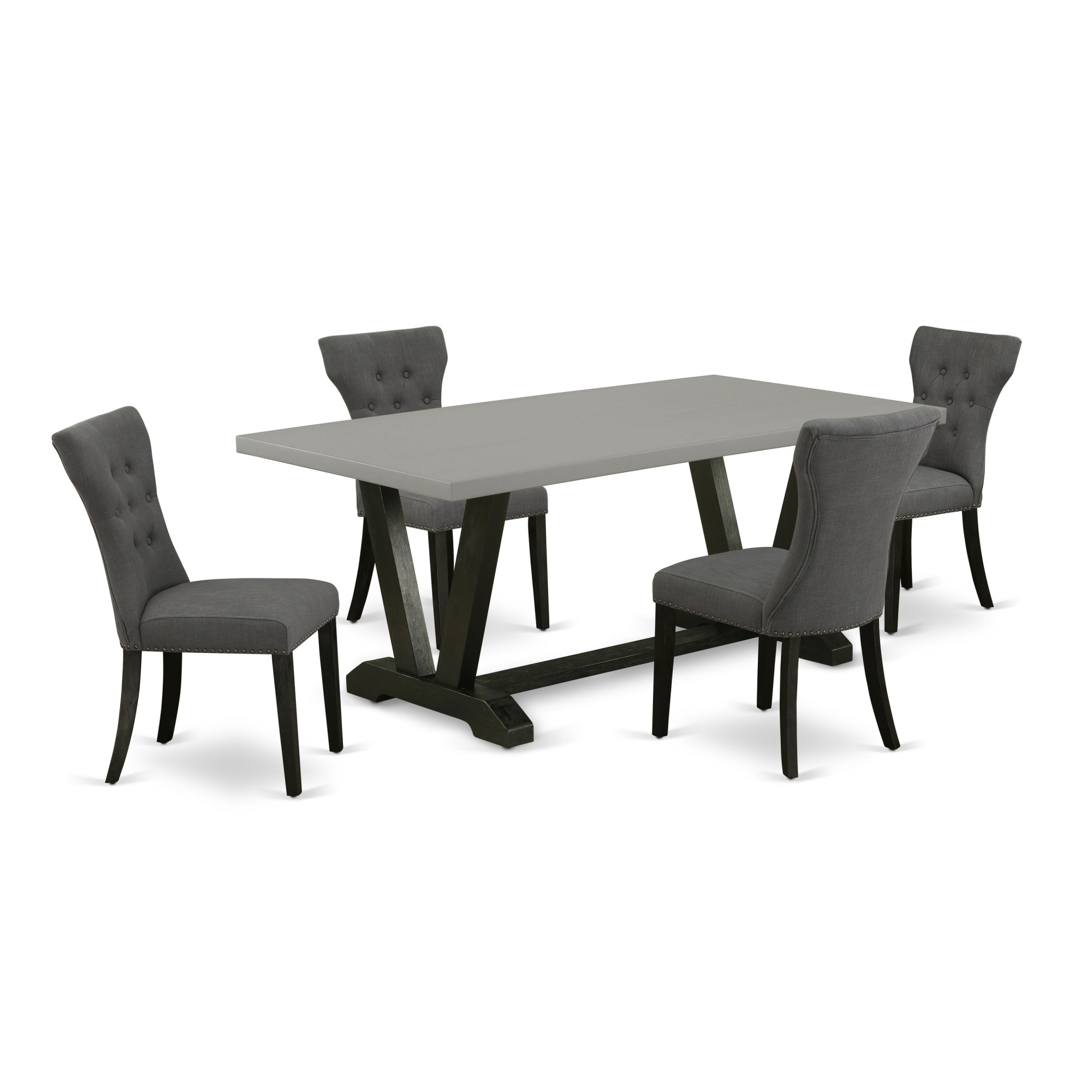 East West Furniture 5-Piece Kitchen Table Set Included 4 Dining Chairs Upholstered Seat And High Button Tufted Chair Back And Rectangular Table With Cement Color Dining Table Top - Black Finish