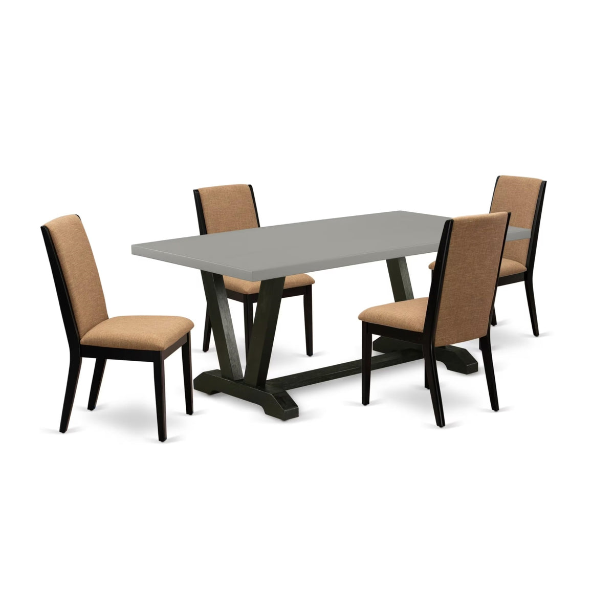 Casafoyer V-Style 5 Piece Kitchen Set Includes A Rectangle Dining Room Table With V-Legs And 4 Light Sable Linen Fabric Parsons Chairs, 40X72 Inch, Multi-Color