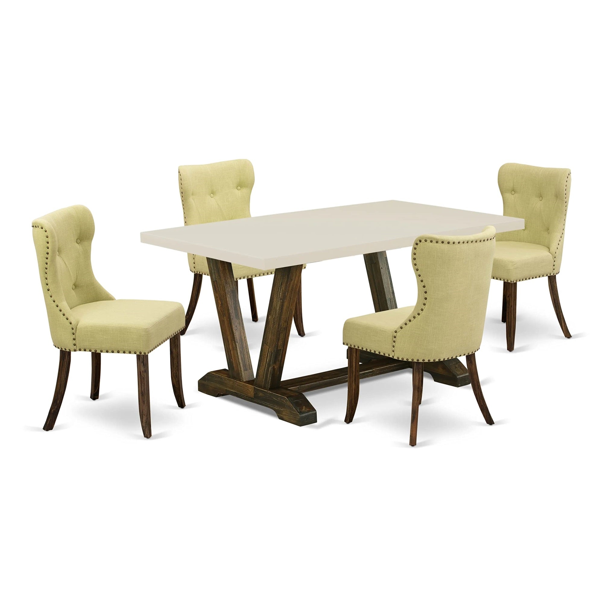 East West Furniture V726Si737-5 5 Piece Kitchen Set Includes A Rectangle Dining Room Table With V-Legs And 4 Limelight Linen Fabric Parson Chairs, 36X60 Inch