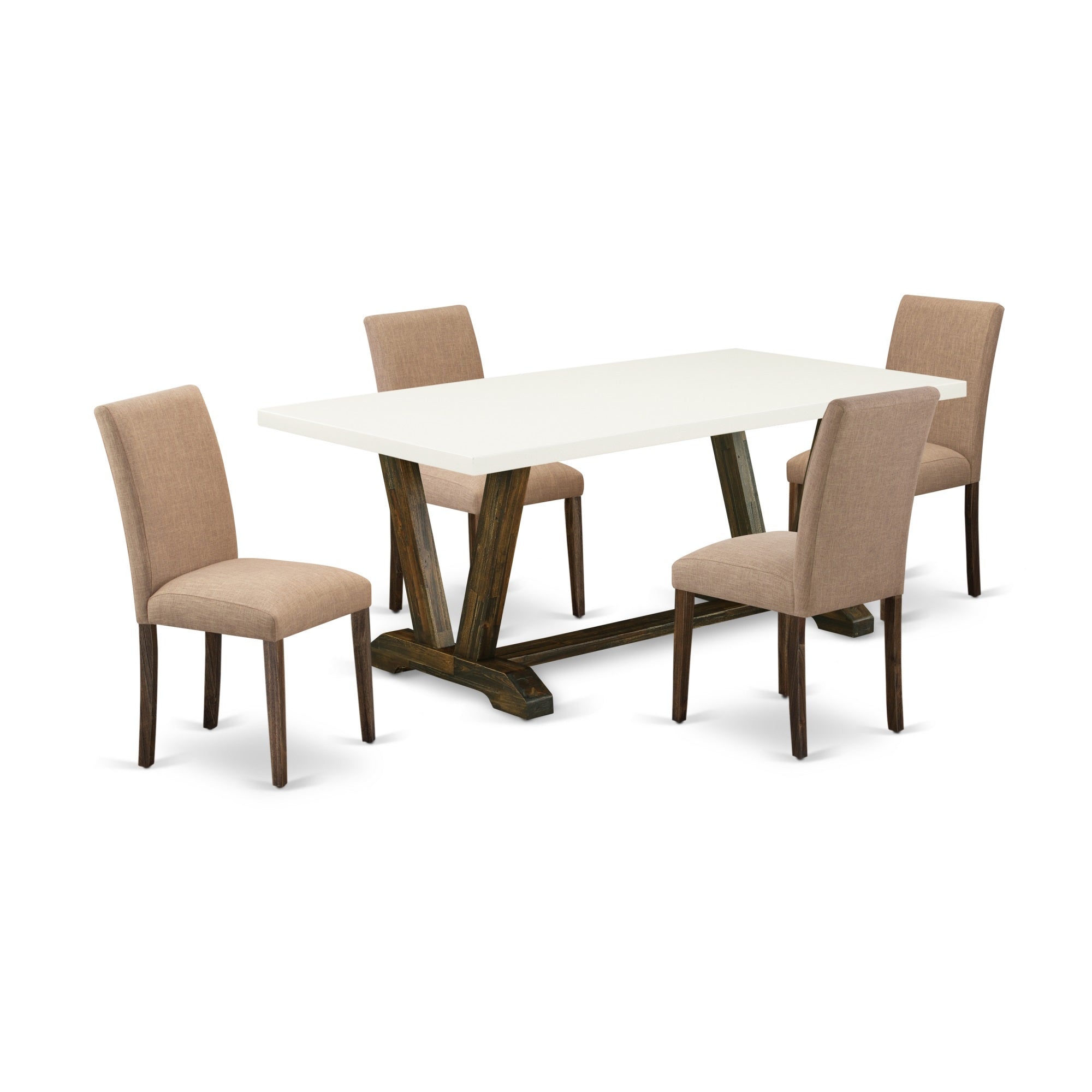 East West Furniture 5-Piece Dinette Set Includes 4 Modern Chairs With Upholstered Seat And High Back And A Rectangular Modern Dining Table - Distressed Jacobean Finish